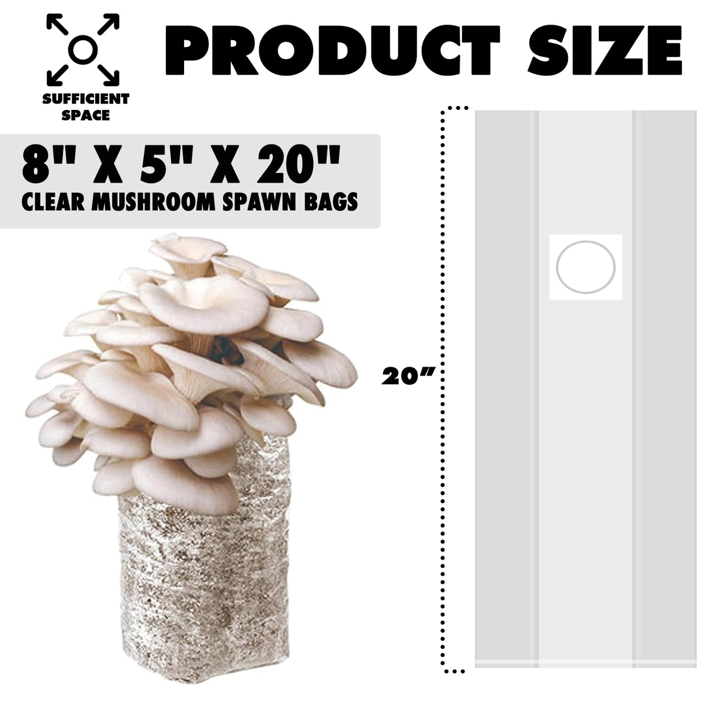 TonGass 60-Pack Autoclavable Mushroom Growing Bag Bulk with Microporous Filter Patchs - Large 8"x5"x20" Extra Thick 80 Micron (=3 Mil)| Mushroom Cultivation Spawn Supply Myco Bag Bulk Substrate Bags