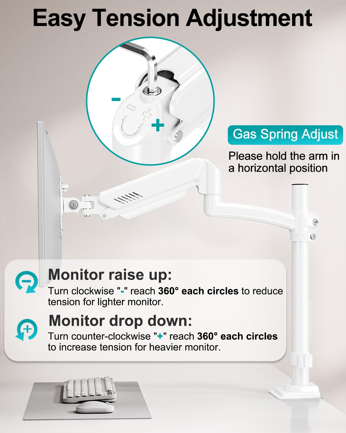 Dual Monitor Stand for Desk, Taller Monitor Arms for 2 Screens up to 32 inch, Ergonomic Adjustable Spring Double Computer Monitor Mount, Holds 4.4-22lbs, VESA 75/100mm, White, Freelift