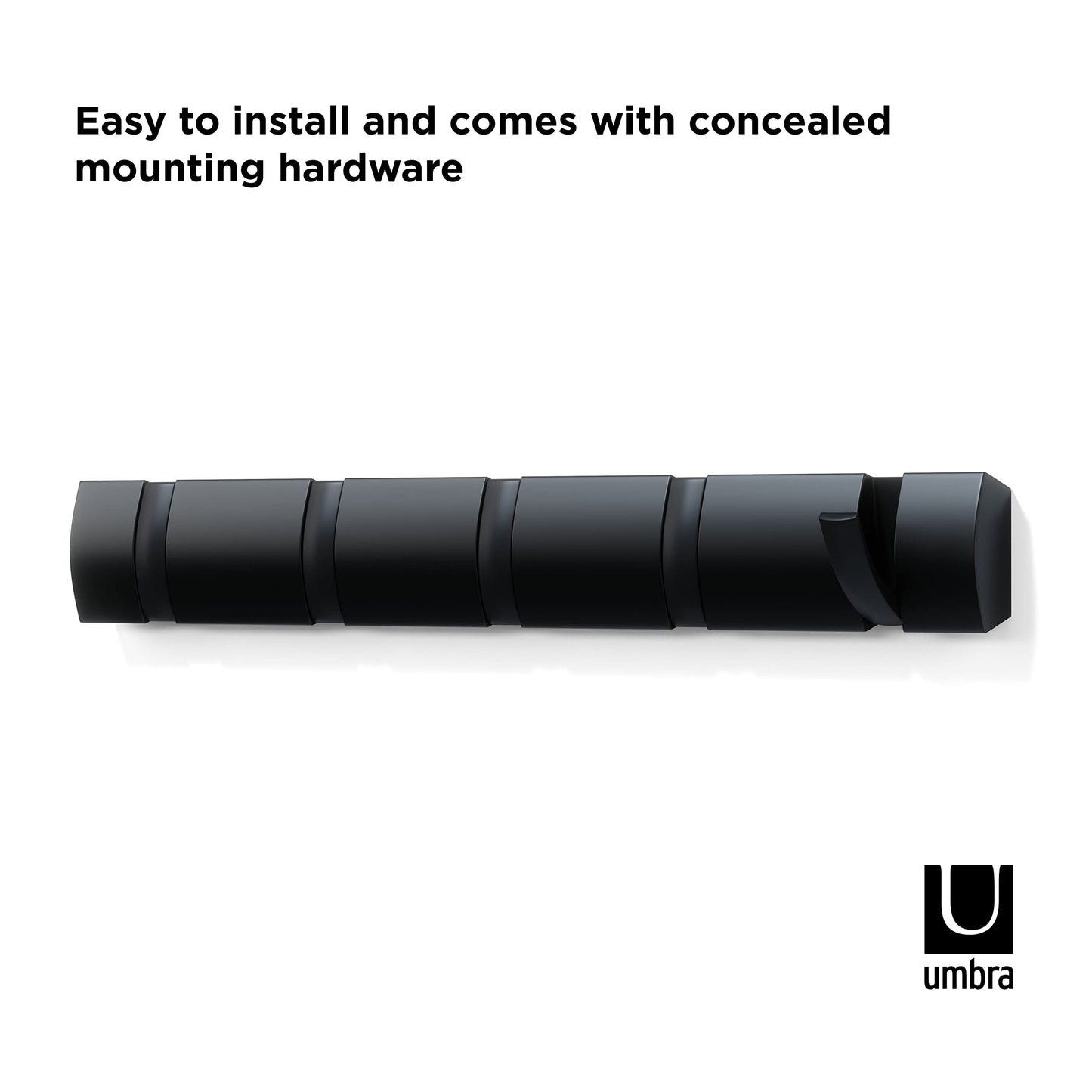 Umbra Flip Wall-Mounted Coat Rack with 5 Hooks – Modern, Space-Saving Storage for Hats, Jackets, Bags, Entryway, Mudroom, Closet, Bathroom, Bedroom – Black