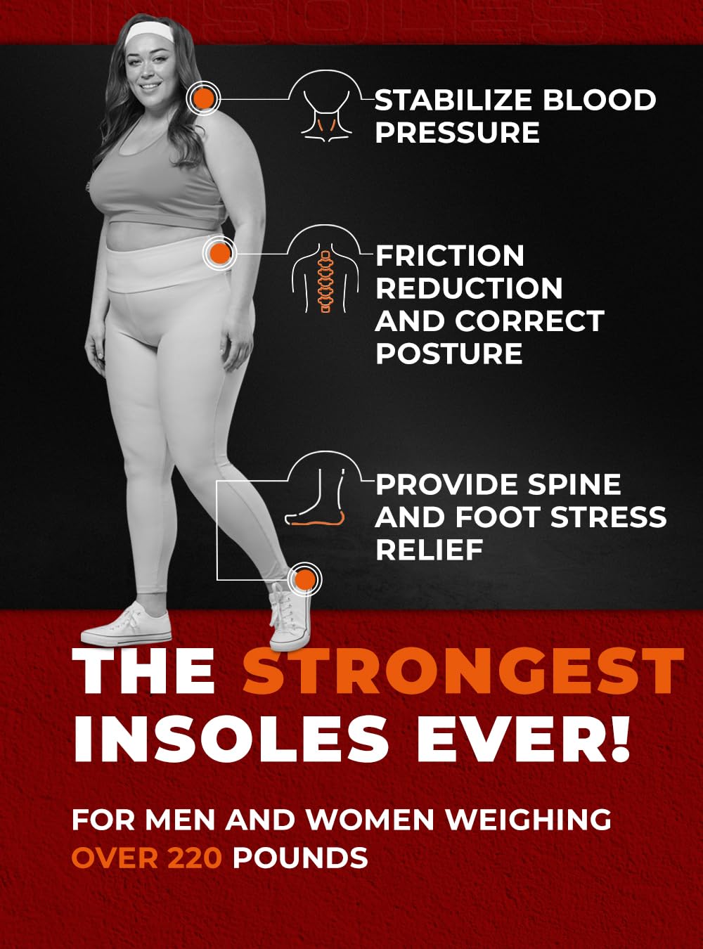 (220+lbs) Plantar Fasciitis High Arch Support Insoles Inserts Men Women - Orthotic Insoles High Arch for Arch Pain - Boot Work Shoe Insole - Heavy Duty Support Pain Relief (M, Black)