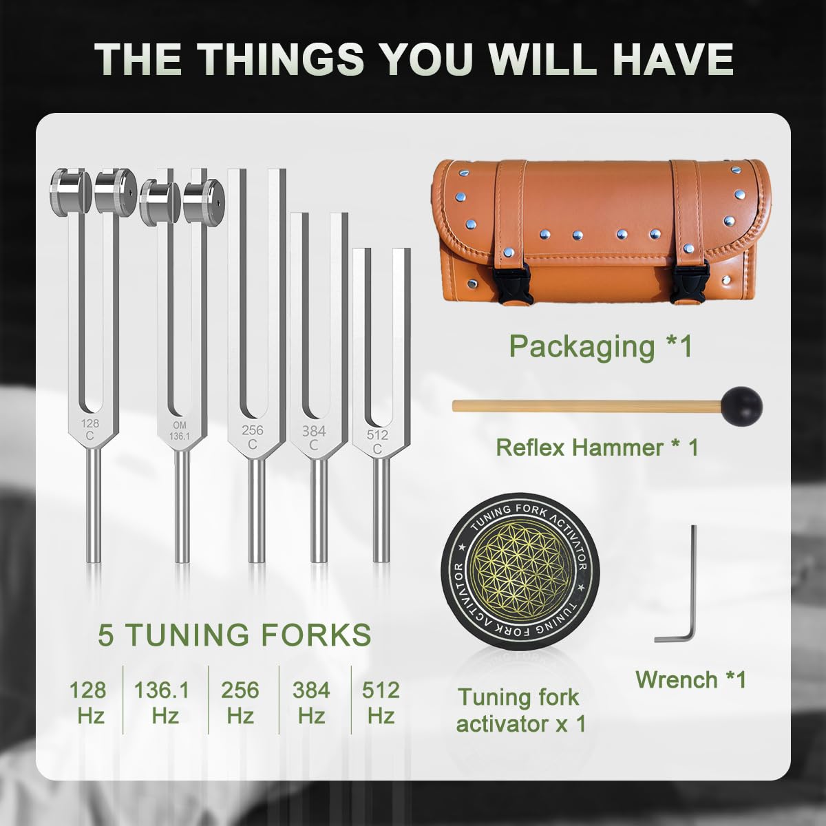 Resonance Tuning Forks for Healing Set - Weighted & Unweighted Tuning Fork Set Including 128Hz, 136Hz, 256Hz, 384Hz ,512HZ& Hockey Puck Activator - Chakra Sound Therapy Instruments