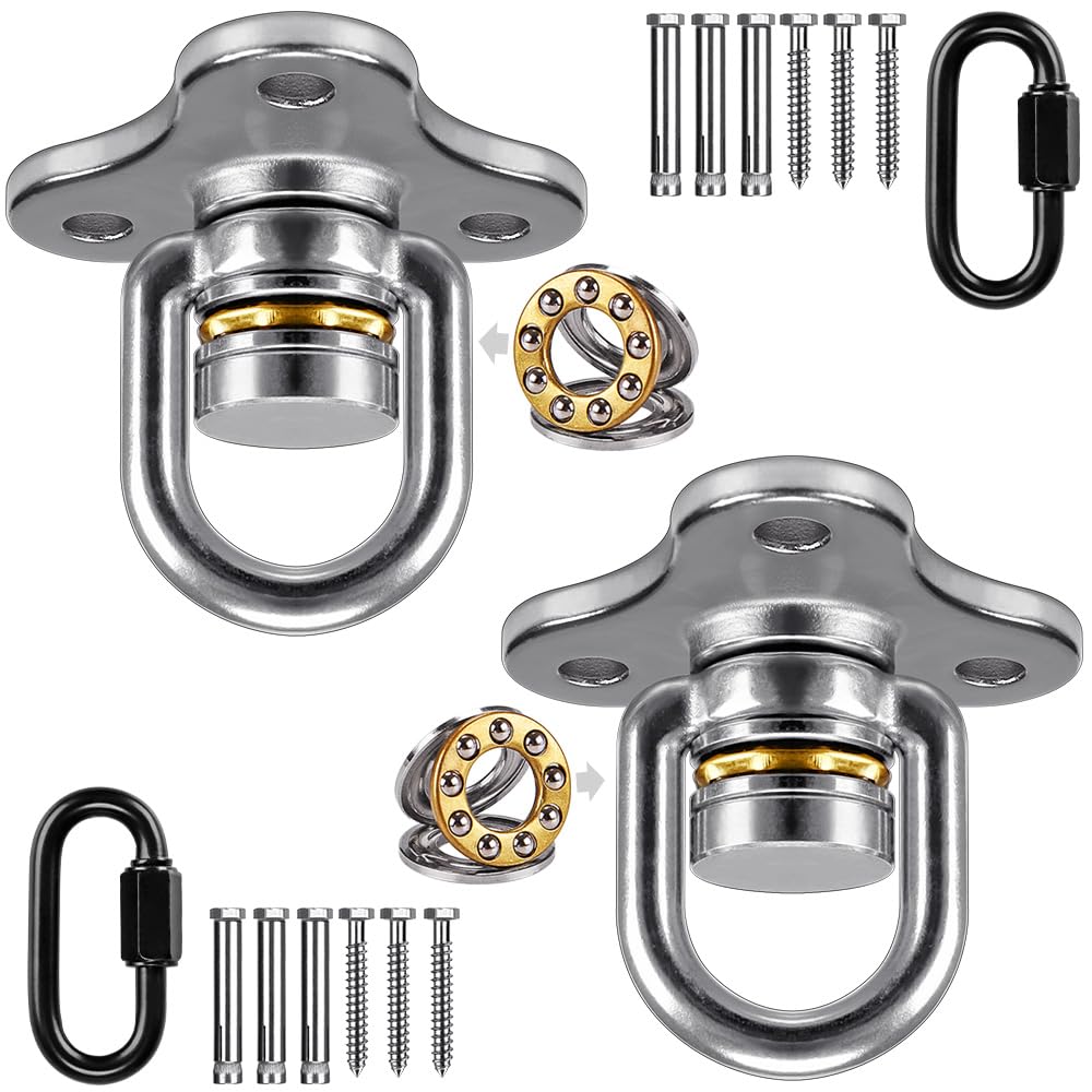 SELEWARE Heavy Duty Swing Hanger Bearing Swivel Hook, 360 Swivel Swing Hanger with Carabiner, Indoor Outdoor Swing Hardware for Tire Swing Kit Saucer Swing Playground Accessories, 2 Pack