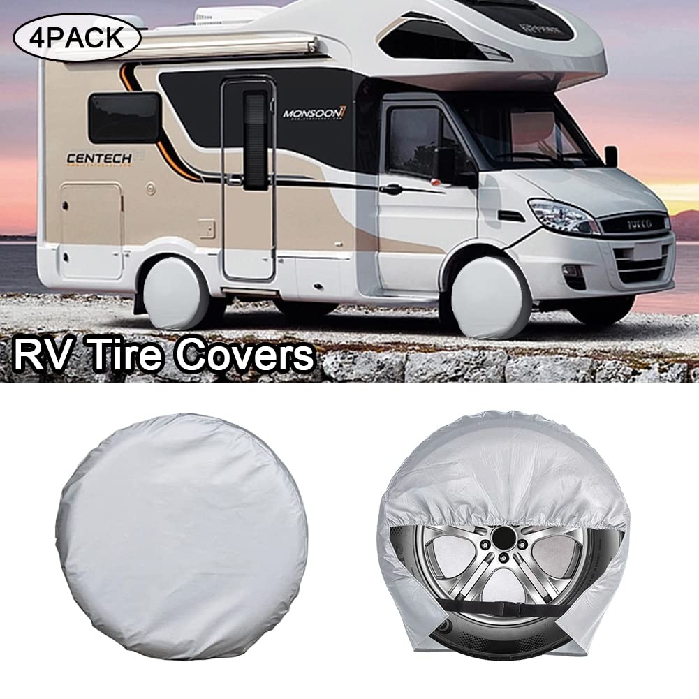 WinPower RV Tire Covers Set of 4, Oxford Waterproof Dust Sun Protector Wheel Cover Universal for Motorhome Trailer Camper Truck SUV, Fit Tire Diameter 26-28.75 Inch