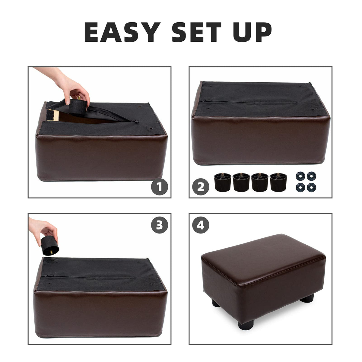 CAROLMADE Small Foot Stool Ottoman PU Footstool with Legs Foot Rest for Living Room Bedroom and Office, Brown