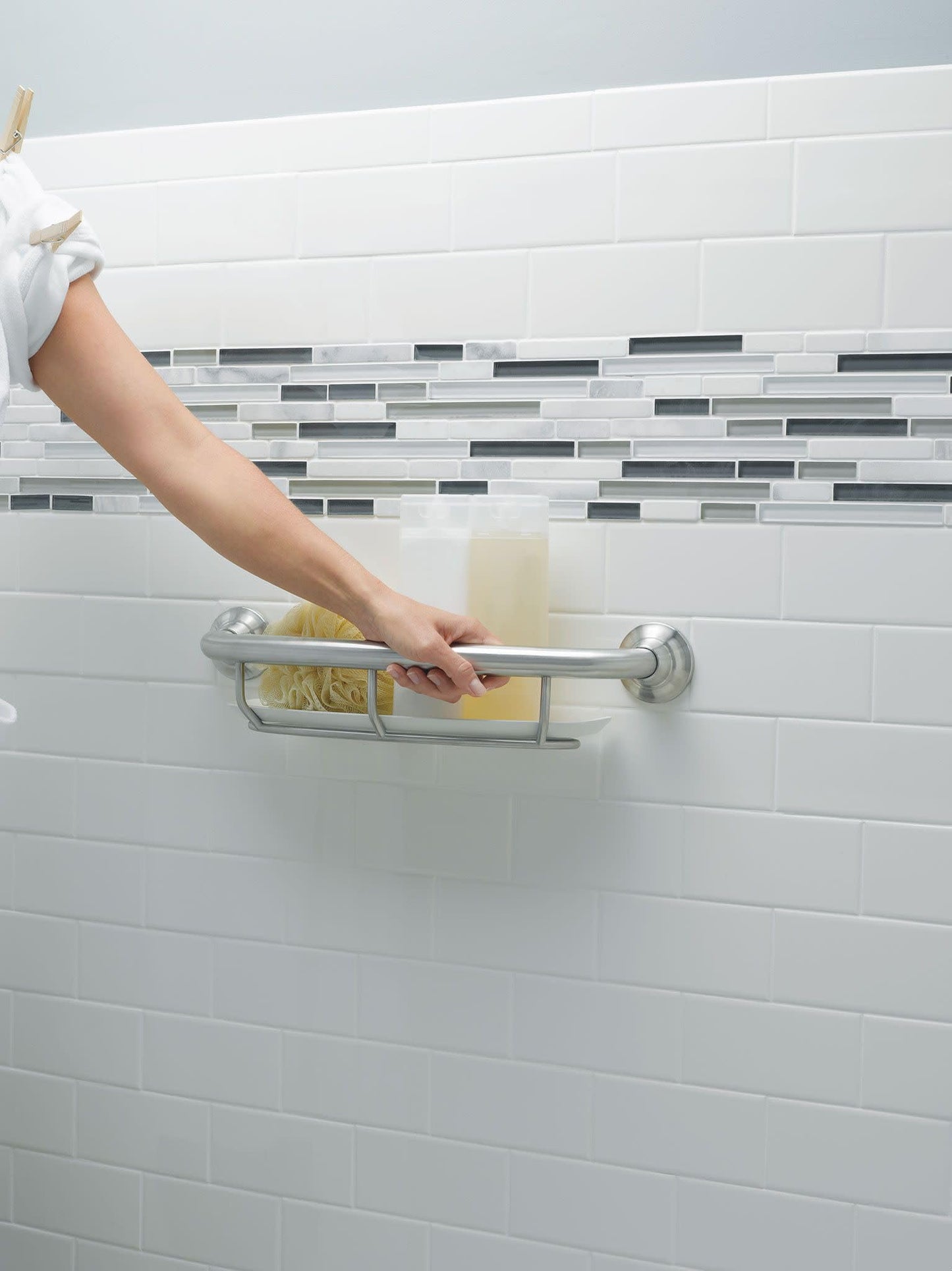 Moeai|#Moen R2356DBN BR &Nameinternal Home Care 16 inch Grab bar with Shelf, Brushed Nickel,