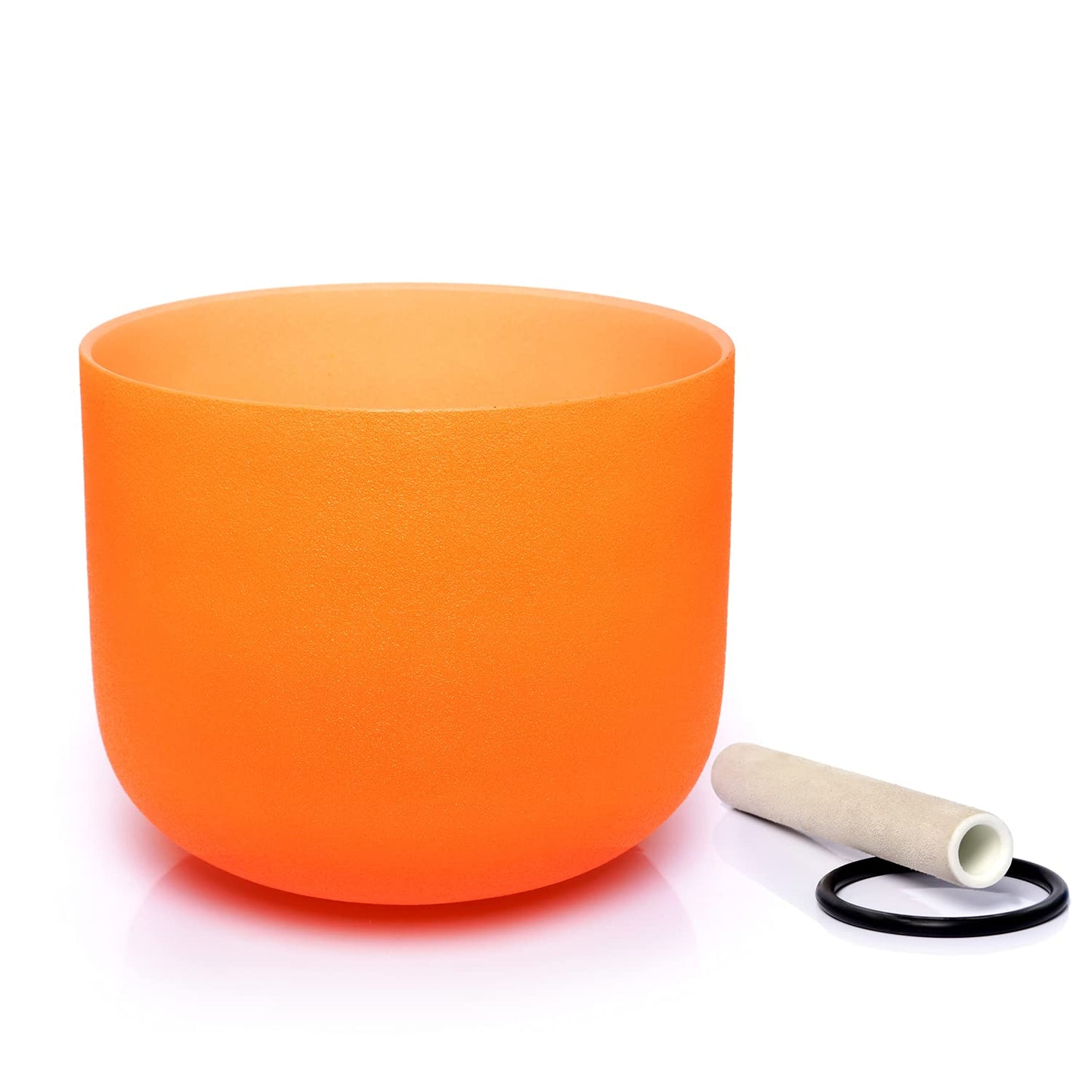 FUCHU D Note Sacral Chakra Orange Colored Quartz Frosted Crystal Singing Bowl 8 inch