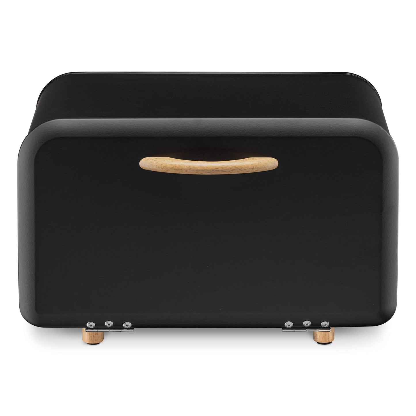 Navaris Bread Box - Metal Bread Bin Storage Tin with Front Opening Drop Down Door for Kitchen Counter or Shelf - Breadbox Storage Container - Black