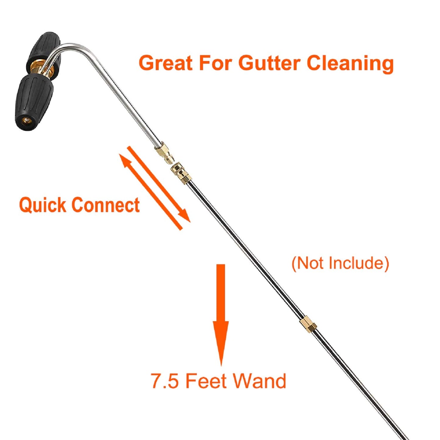 RIDGE WASHER Gutter Cleaner Attachment for Pressure Washer, with 2 Rotary Turbo Nozzle, 1/4 Inch Quick Disconnect, 3600 PSI