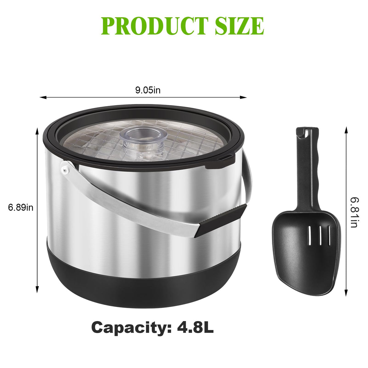 5QT/4.8L Insulated Ice Bucket for Parties, Large Capacity Double-Wall Beverage Bucket with Scoop & Lid for Champagne, Wine, Cocktail (Black)