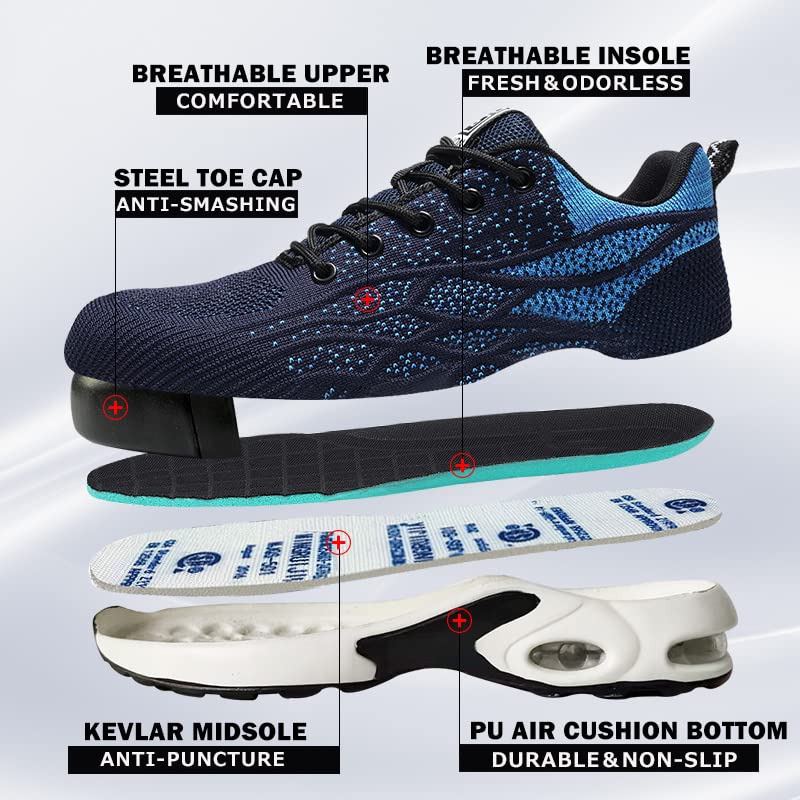MIFAWA Safety Shoes for Men Steel Toe Shoes Men Lightweight Work Shoes Anti-Puncture Breathable Comfortable Steel Toe Sneakers Black