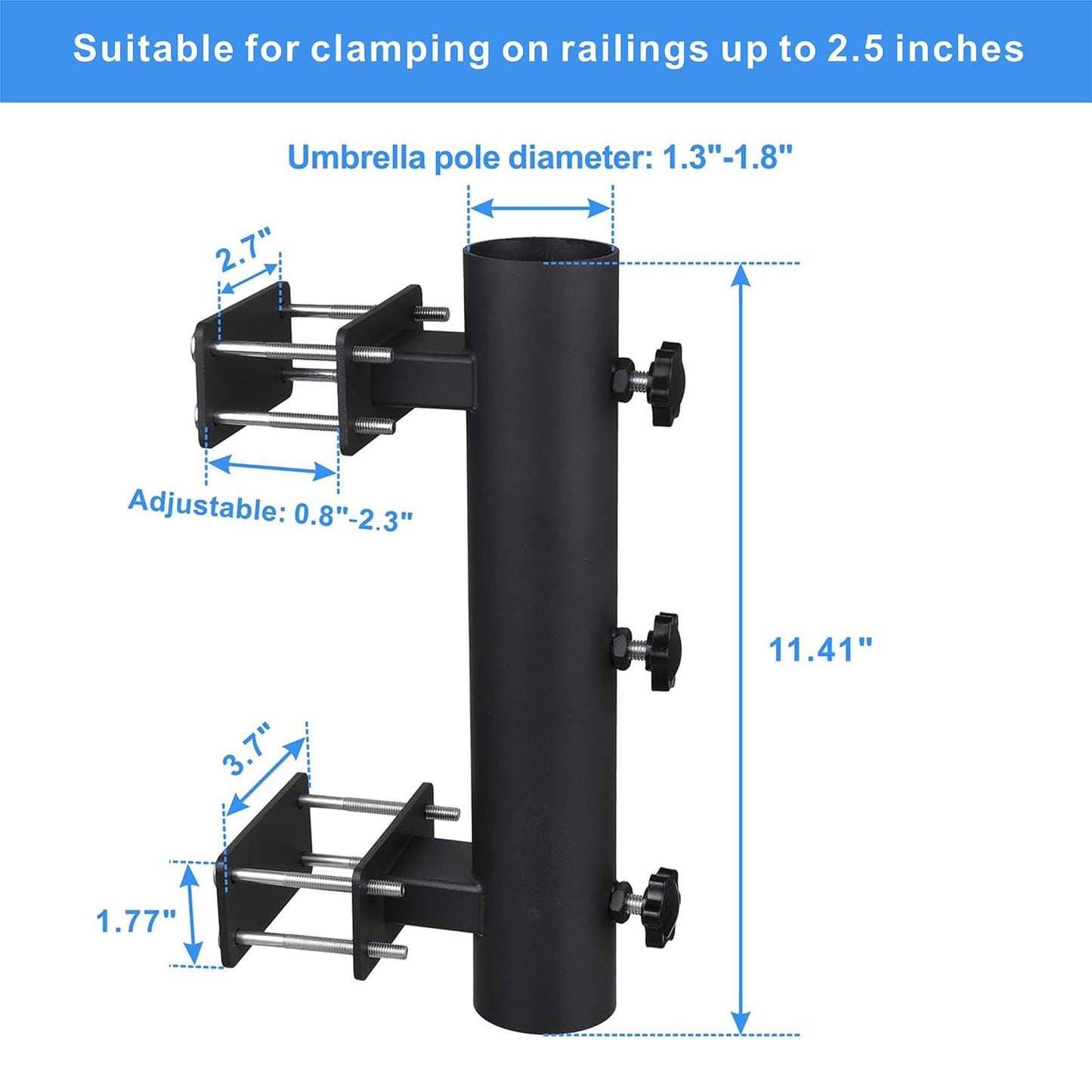 Patio Umbrella Holder, Heavy Duty Adjustable Metal Sun Umbrella Clamp Stand, Deck Umbrella Mount for Deck Railing,Outdoor Courtyard,Balcony
