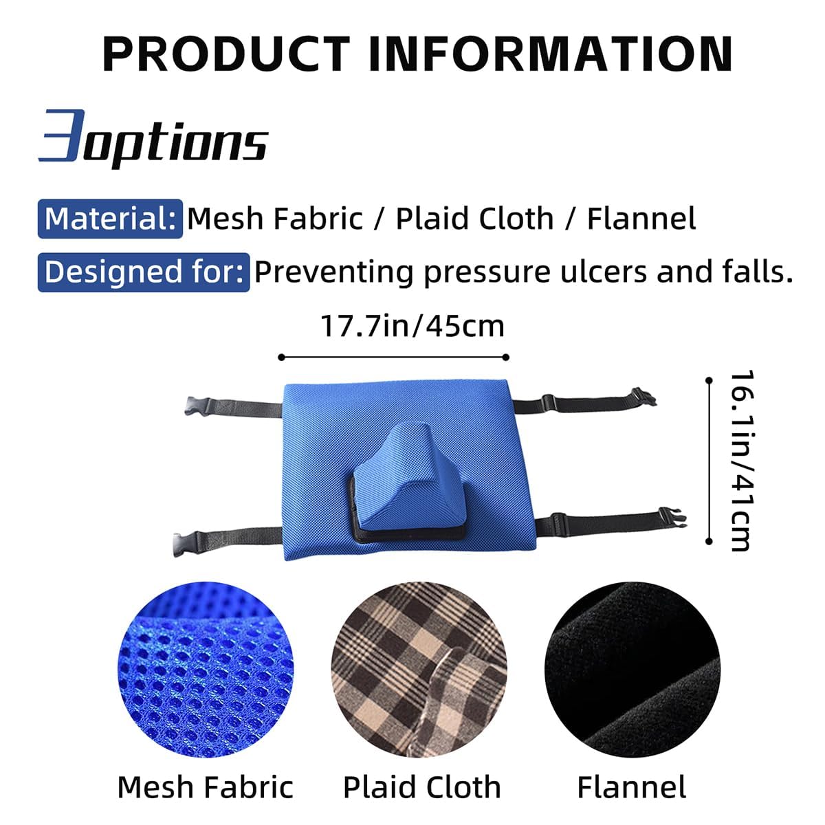 Anti-Slip Wheelchair Seat Cushion for Seniors and Disabled Patients, Prevent Leg Slippage Seat Pad with Adjutable Strap, Secure Seating & Alleviate Ulcer Pain (Black)