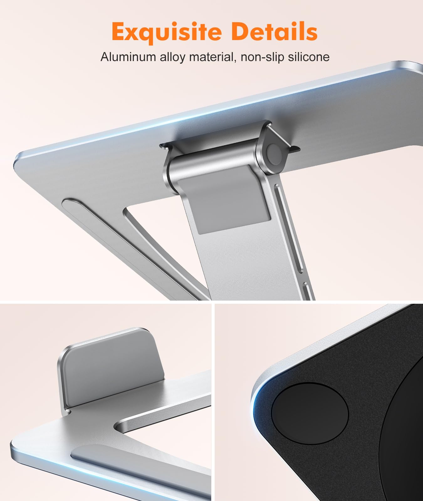 Zewwen Laptop Stand for Desk, Ergonomic Adjustable Foldable Computer Stand with Heat-Vent, Aluminium Alloy Laptop Riser Compatible with MacBook Air, Pro, Dell XPS, Samsung, 10”-16"