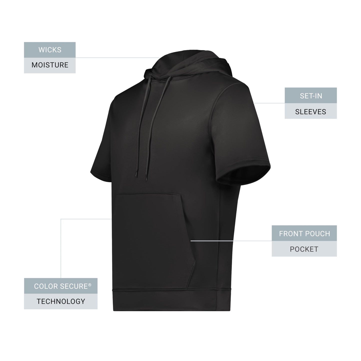 Augusta Sportswear Men's Wicking Fleece Short Sleeve Hoodie, Black, 3X-Large