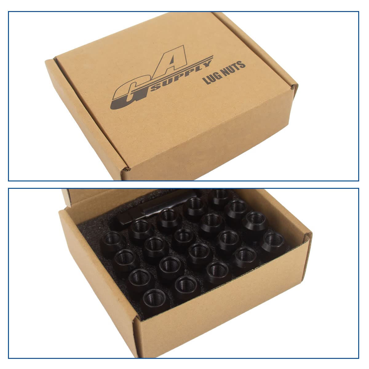 GAsupply 12x1.5 Extended Open End Lug Nuts Black, 1.9" 48mm Tall, 17mm Hex, Conical Seat 60 Degree, 20 Pack+1 Lug Nut Lock Key Socket