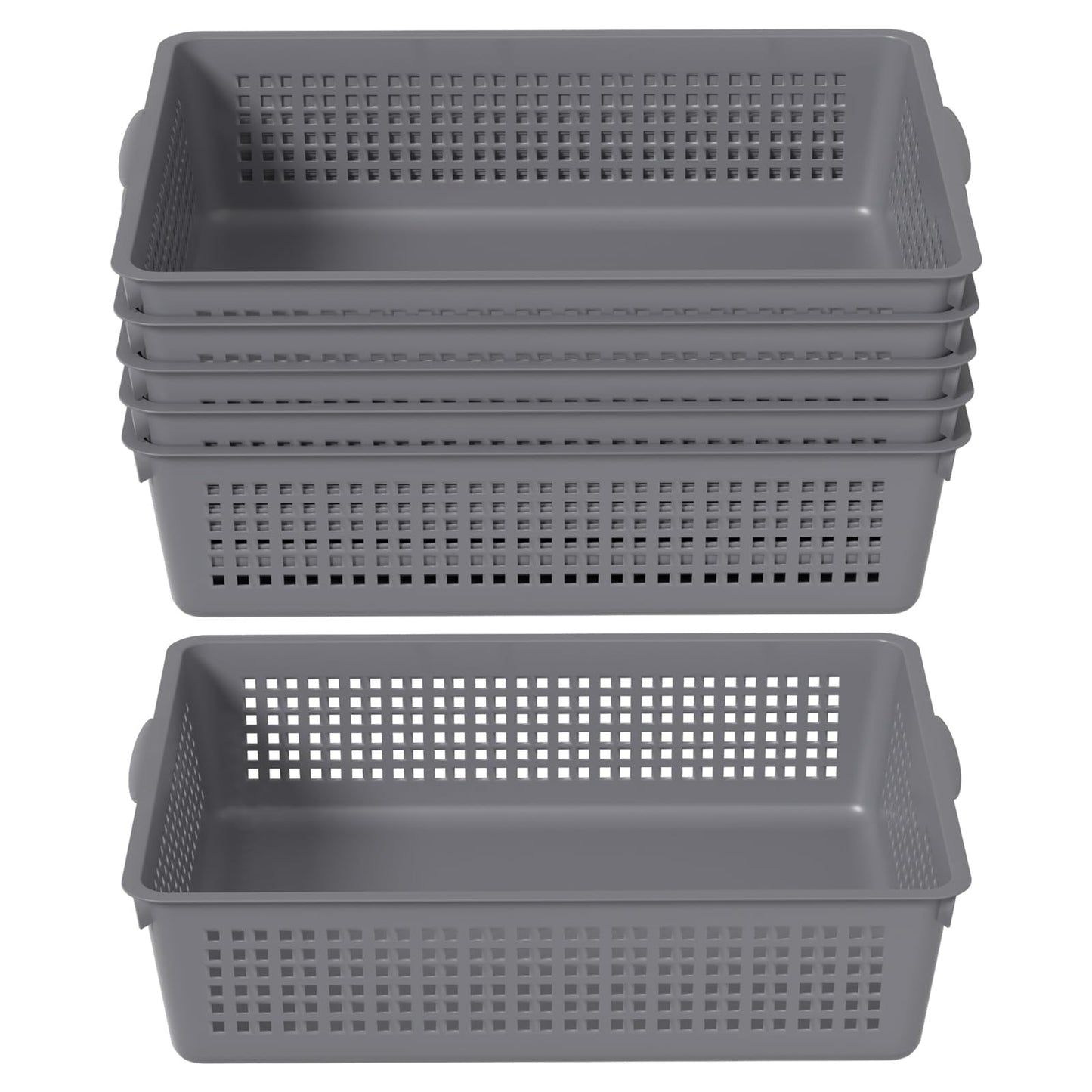 Nicesh A4 Size Plastic Basket, Desktop File Storage Organization Tray, Set of 6 (Grey)