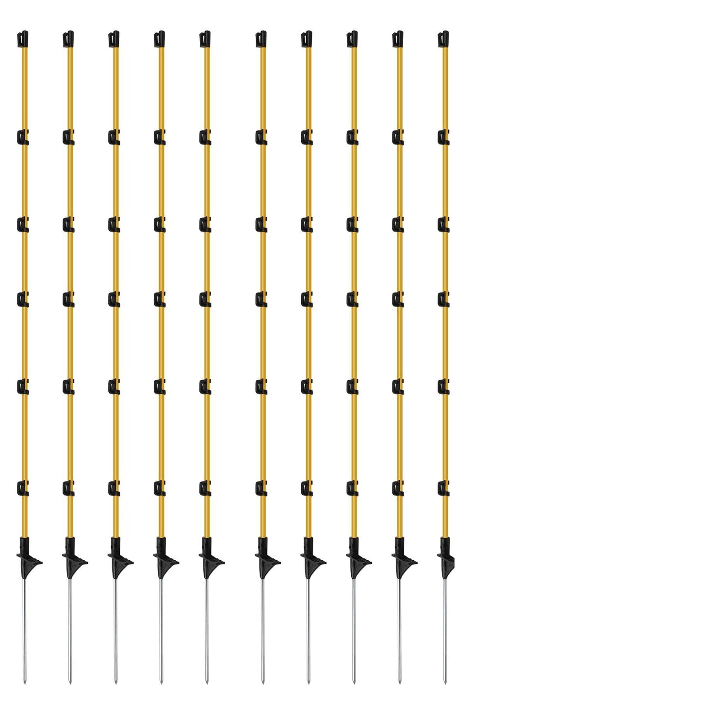 Toriexon Fiberglass Fence Posts 50" - 10 PCS, Electric Fence Posts with Adjustable Clips & Metal Spikes, Step in Fence Post for Patio, Garden, Lawn