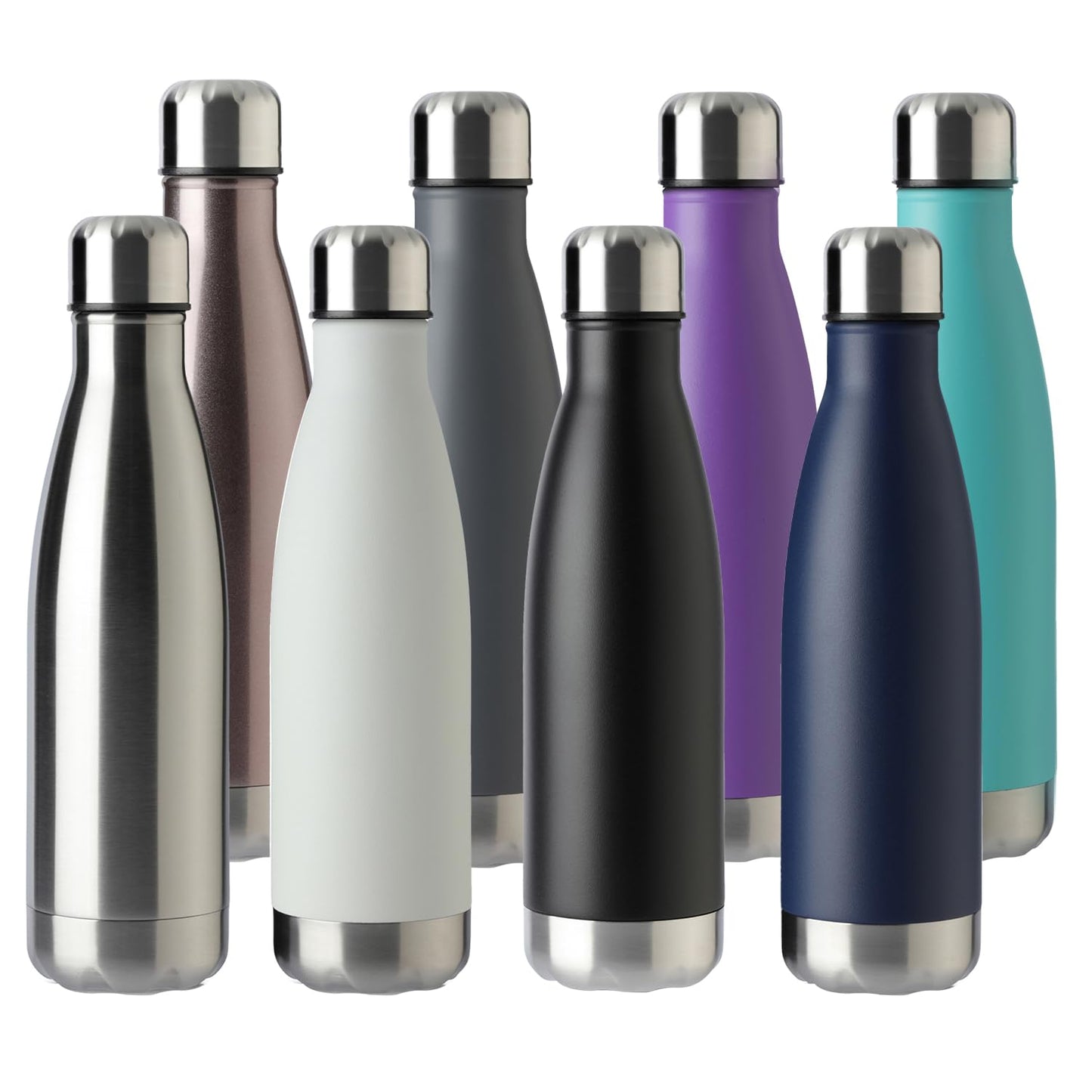 MEWAY 17oz Sport Water Bottle 8 Pack Vacuum Insulated Stainless Steel Sport Water Bottle Leak-Proof Double Wall Cola Shape Water Bottle,Keep Drinks Hot & Cold (colourful,8 Pack)