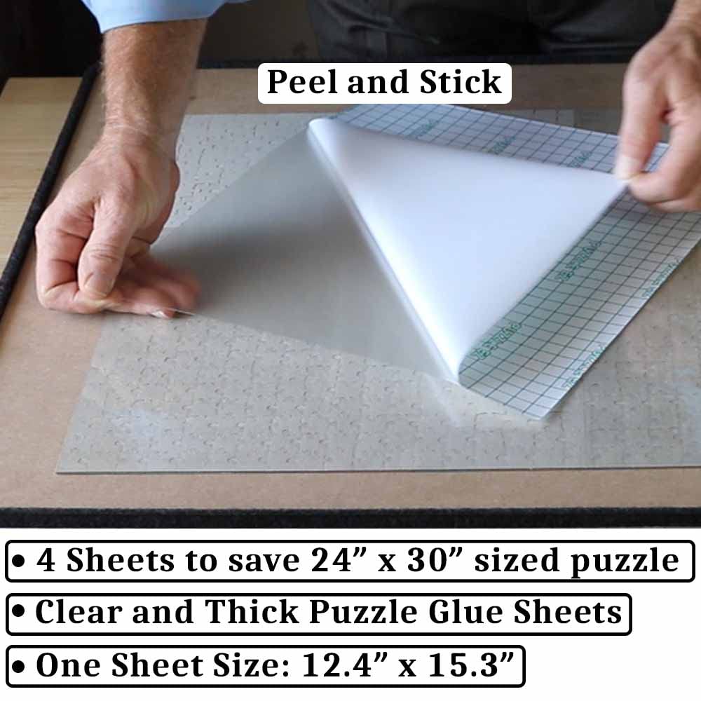 PUZZLE EZ Puzzle Glue Sheets Clear Peel and Stick Jigsaw Puzzle Saver - Preserve and Frame 5 x 1000 Piece Puzzle in Minutes (20 Sheets)