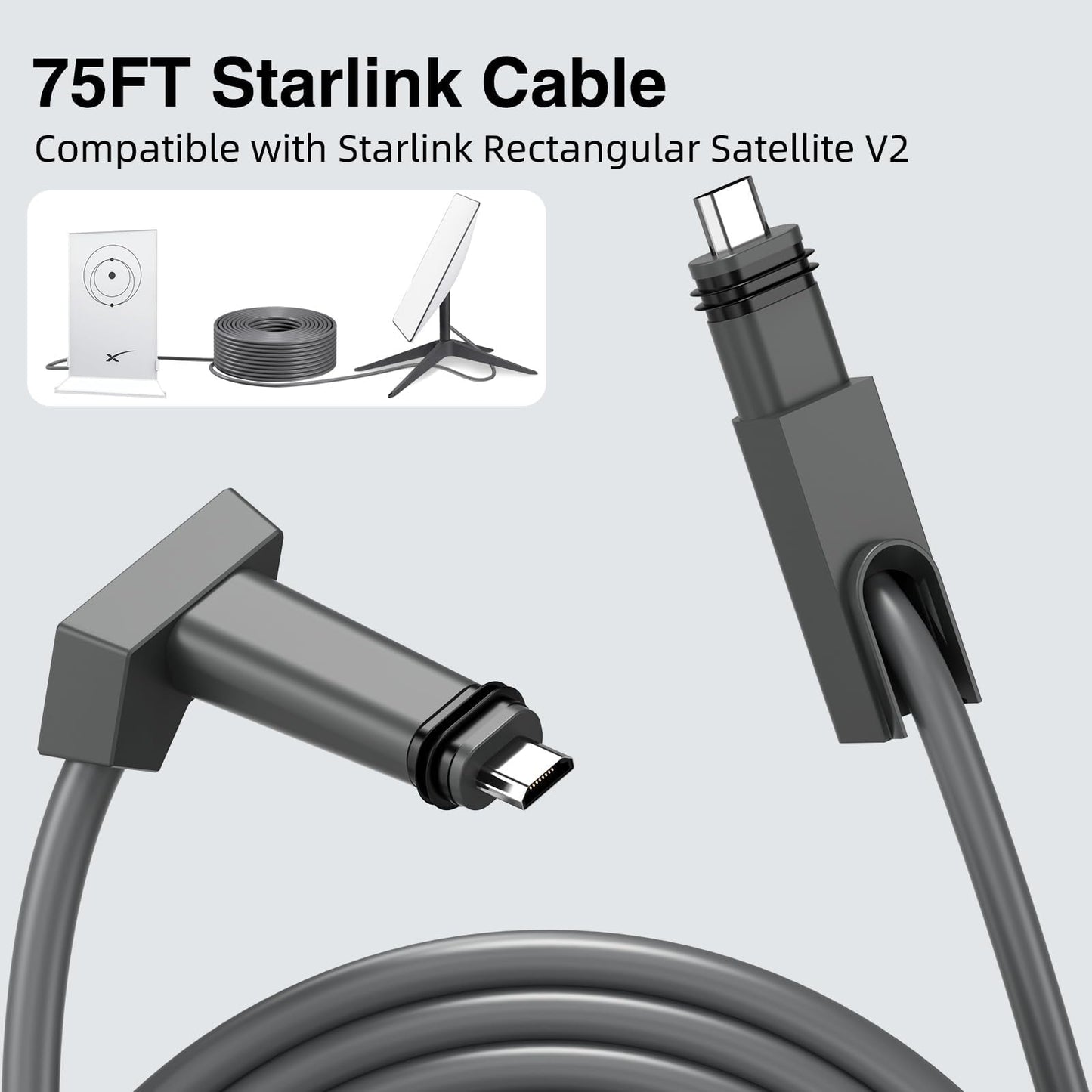 Starlink Cable 75FT/23M, Starlink Replacement Cable for Starlink Rectangular Satellite V2 Gen2 Cable Cord, IP68 Waterproof Supports 1200M Protocol, Adopts Pure Copper Data Transmission