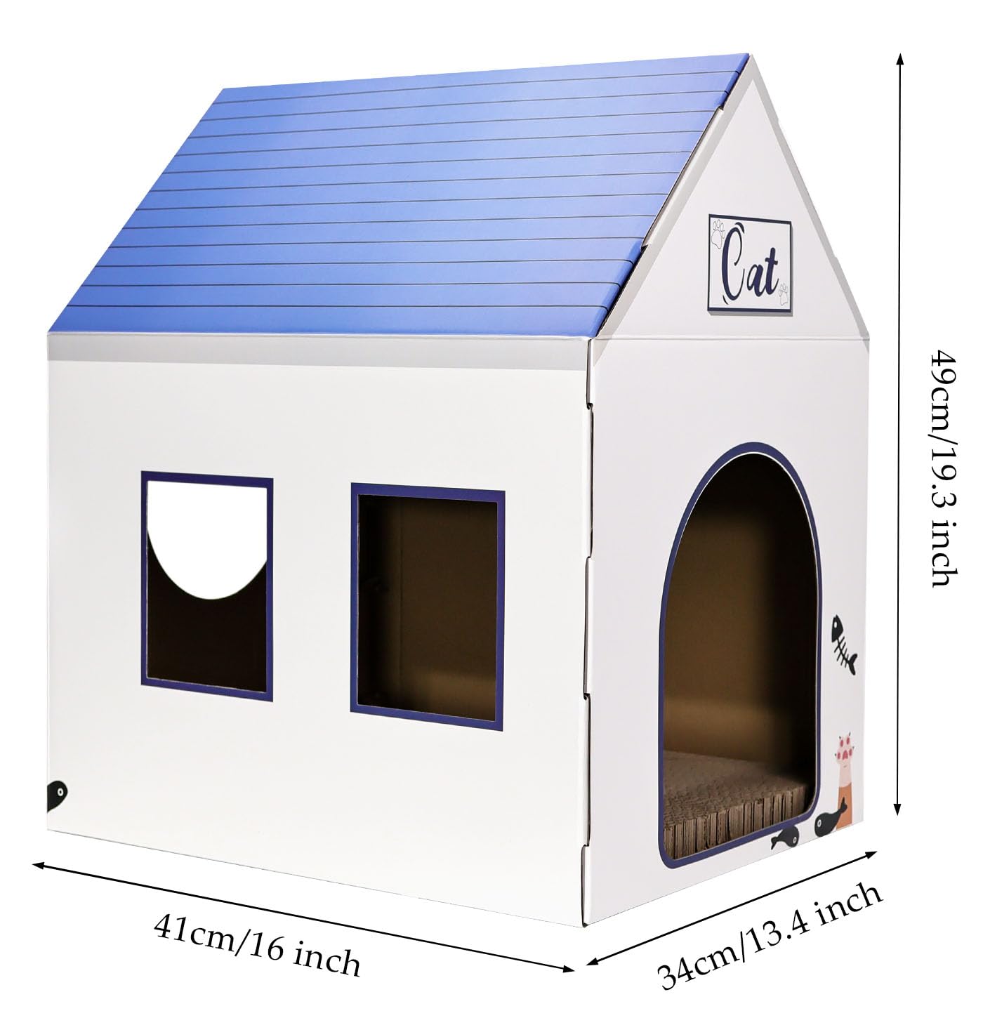AVXINSOK Cardboard Cat House with Scratcher White Cat House