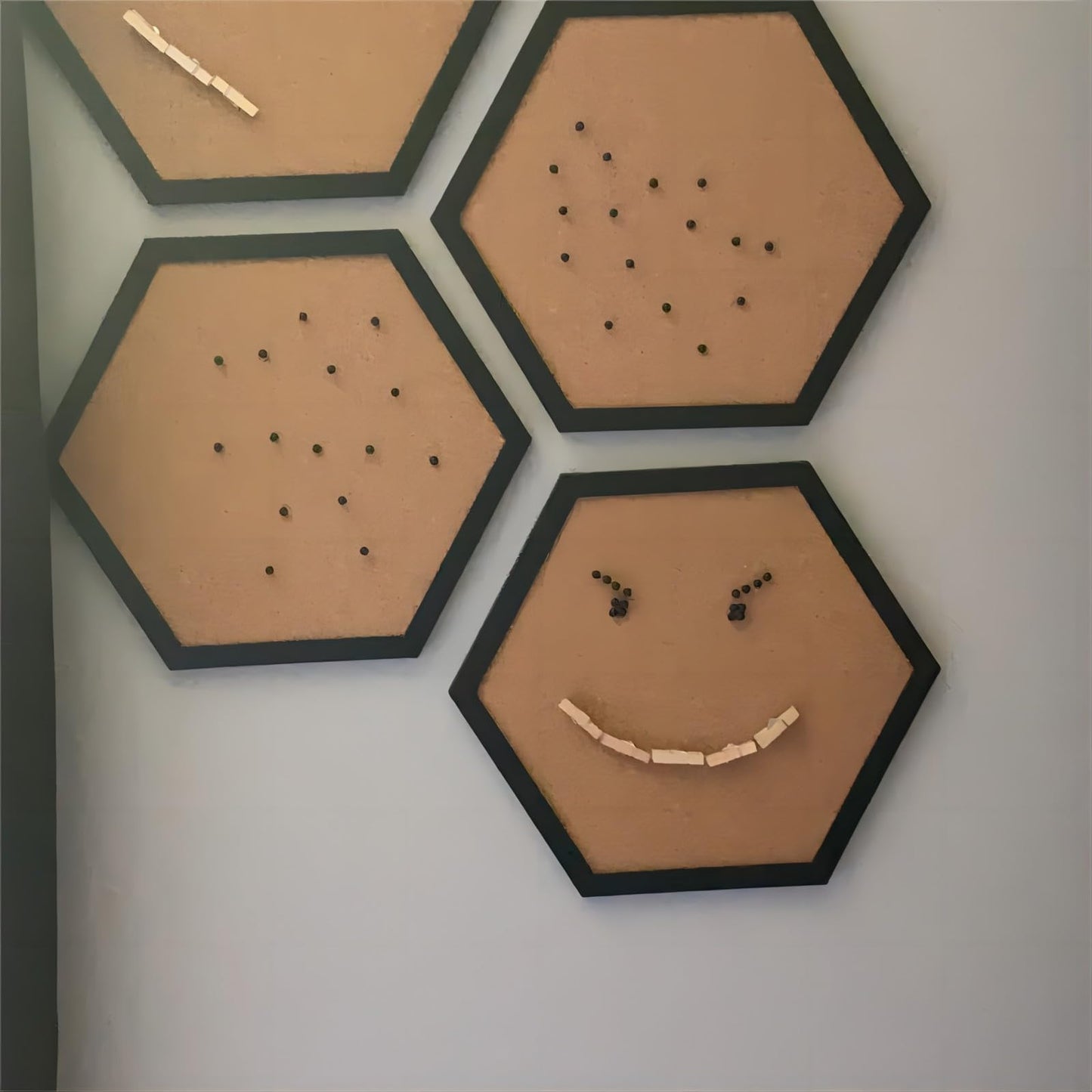 HAKZEON 6 Pack Cork Bulletin Board Hexagon, Small Framed Corkboard Tiles 13.46"x12" with 6 Push Pin Wood Clips and Screws, Thick Decorative Display Boards for Home Office Decor, Black