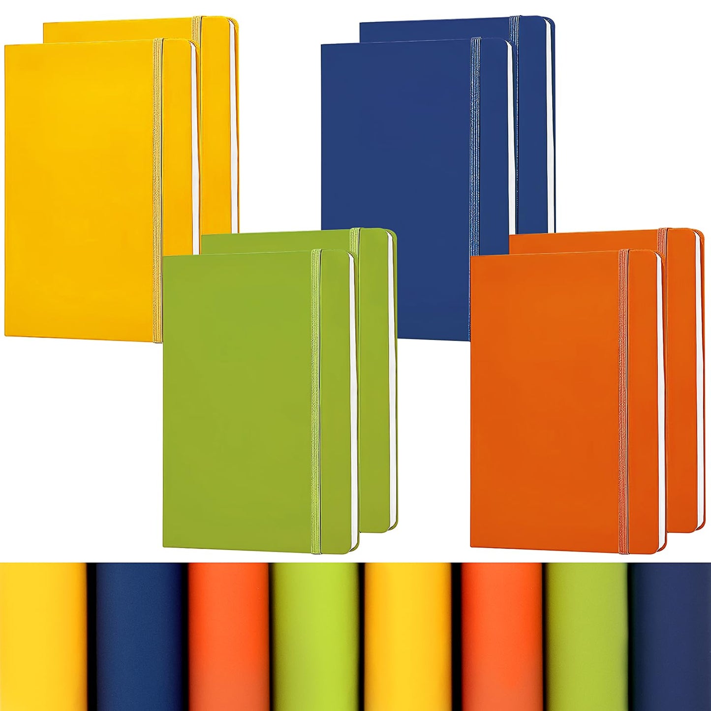 8 Pack Journal Notebook, A5 Hardcover Notebook with Elastic Band, PU Leather Classic Writing Notebook Premium Line Paper Ruled Journal for School Business Work Writing, 160Pages(4 Colors)