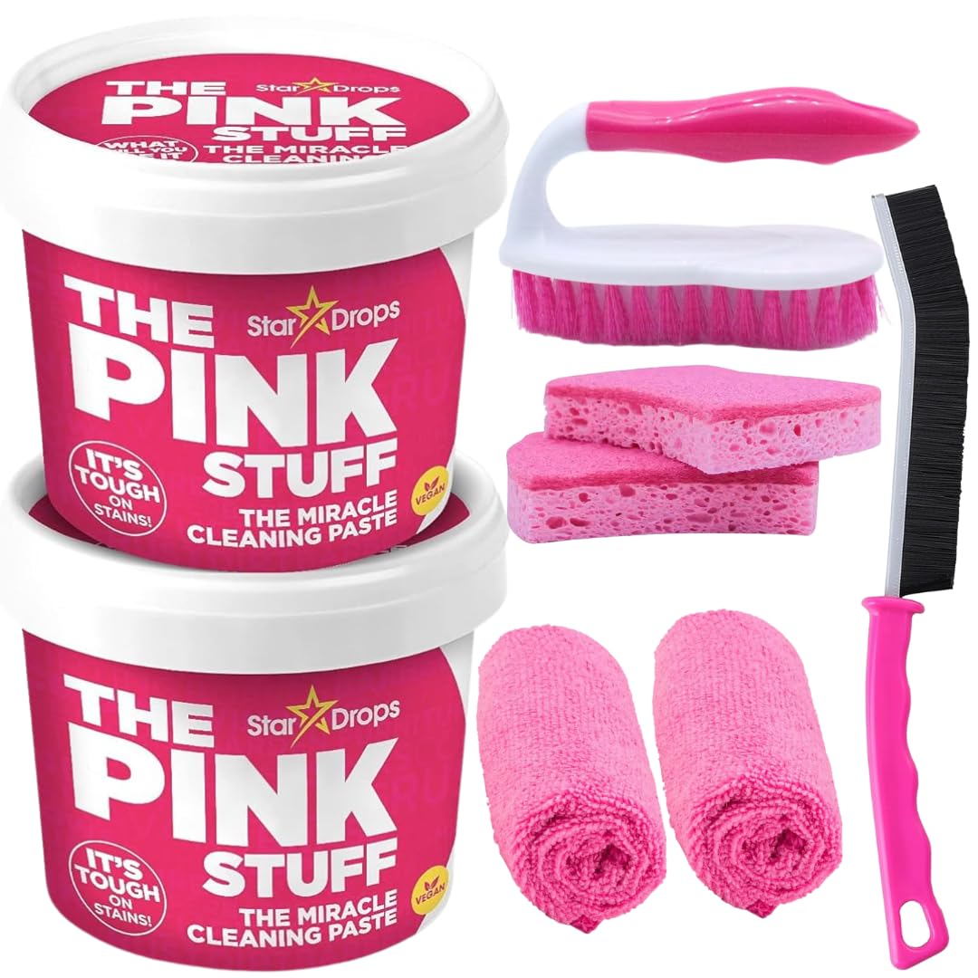 8Pack BUNDLE | 2 The Pink Stuff Miracle Cleaning, 500g, Cleaning Brush, 2 Sponges, 2 Microfibre Cloths, Crevice Brush