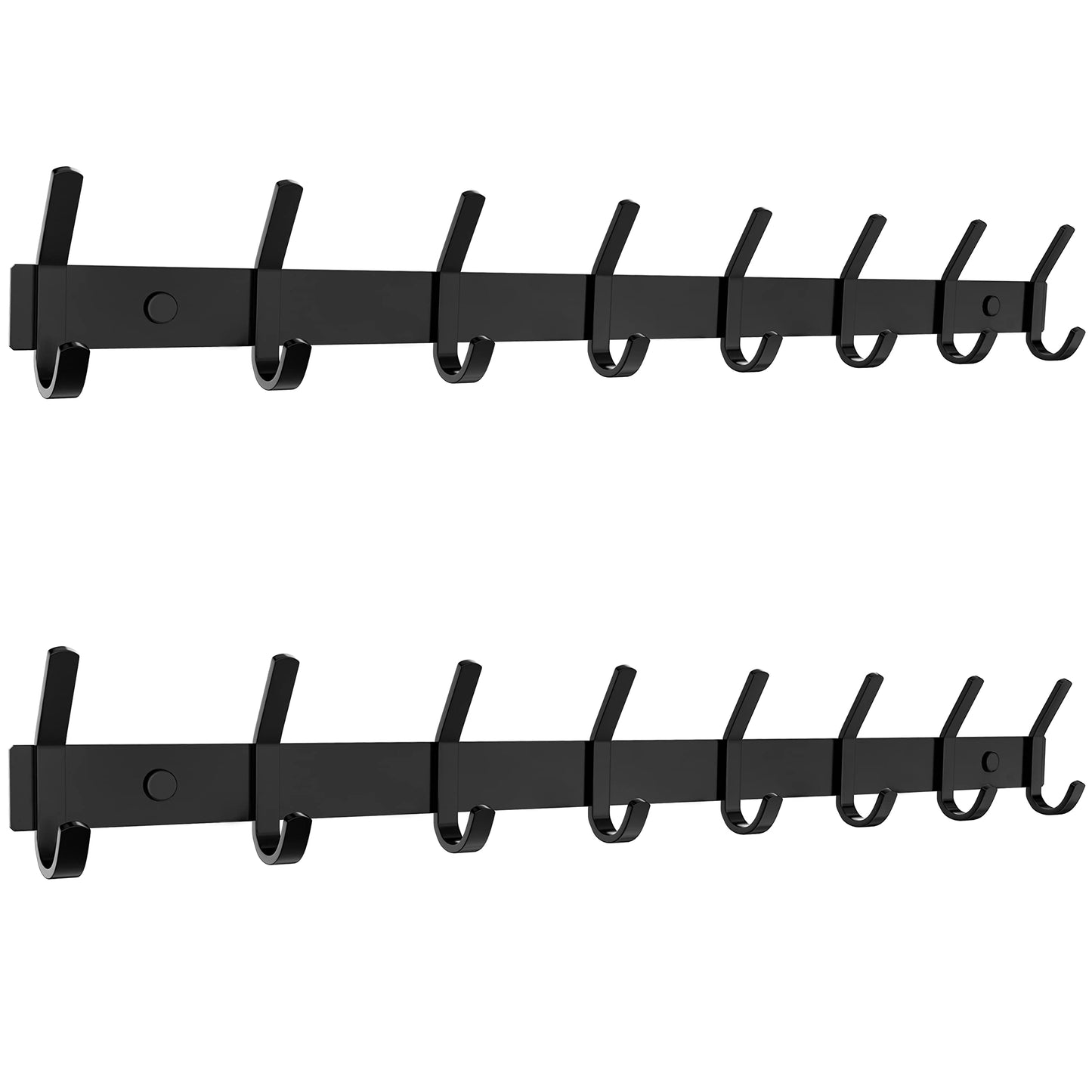 SAYONEYES Matte Black Coat Rack Wall Mount – 24 Inch Stainless Steel Hook Rail with 8 Heavy Duty Double Hooks – Wall Mounted Coat Hanger for Entryway, Bathroom, Bedroom, Towel, Hat Organizer - 2 Pack