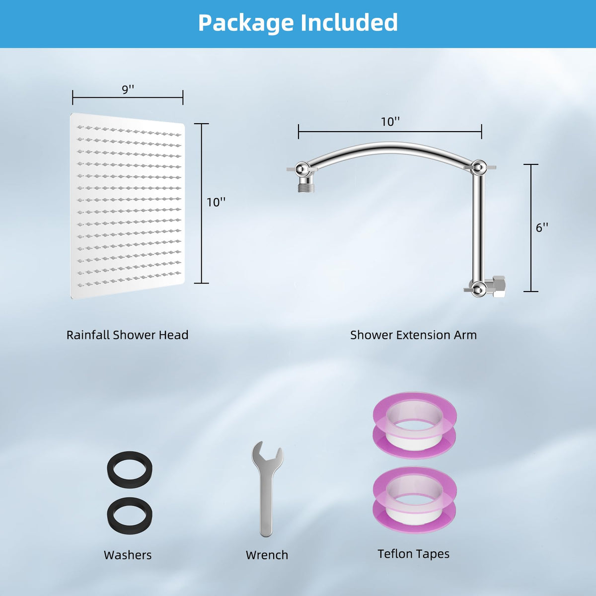 Hibbent All Metal cUPC Certified Rain Shower Head, 10'' High Pressure Rainfall Showerhead with 16" Shower Head Extension Arm, Solid Brass Adjustable Shower Arm Extender, Fixed Showerheads, Chrome