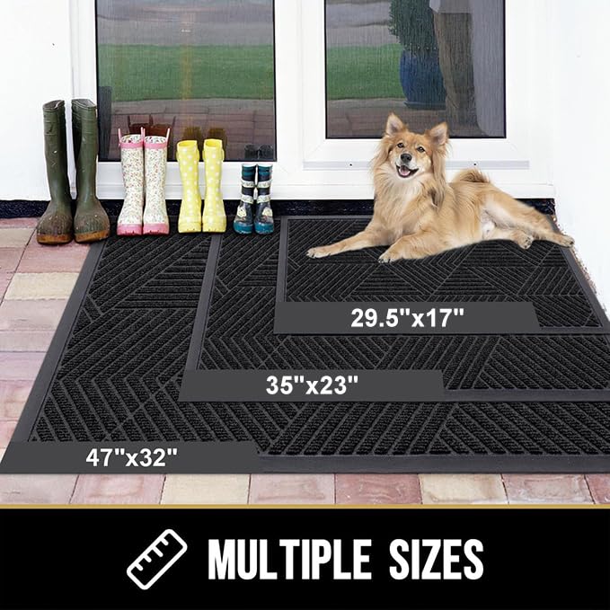 OLANLY Front Door Mat Outdoor Indoor, Heavy Duty Non Slip Rubber Mat, Absorbent Outdoor Rug, Easy Clean Welcome Mat, Low Profile Entryway Rugs, 35"x23", Black