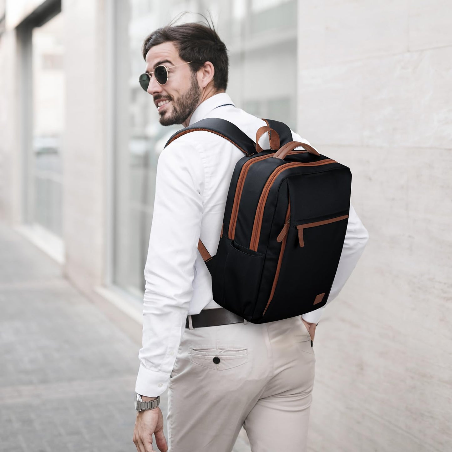 Outplea 15.6" Laptop Backpack for Work Men, Airline Approved Carry on Travel Backckpack, Black