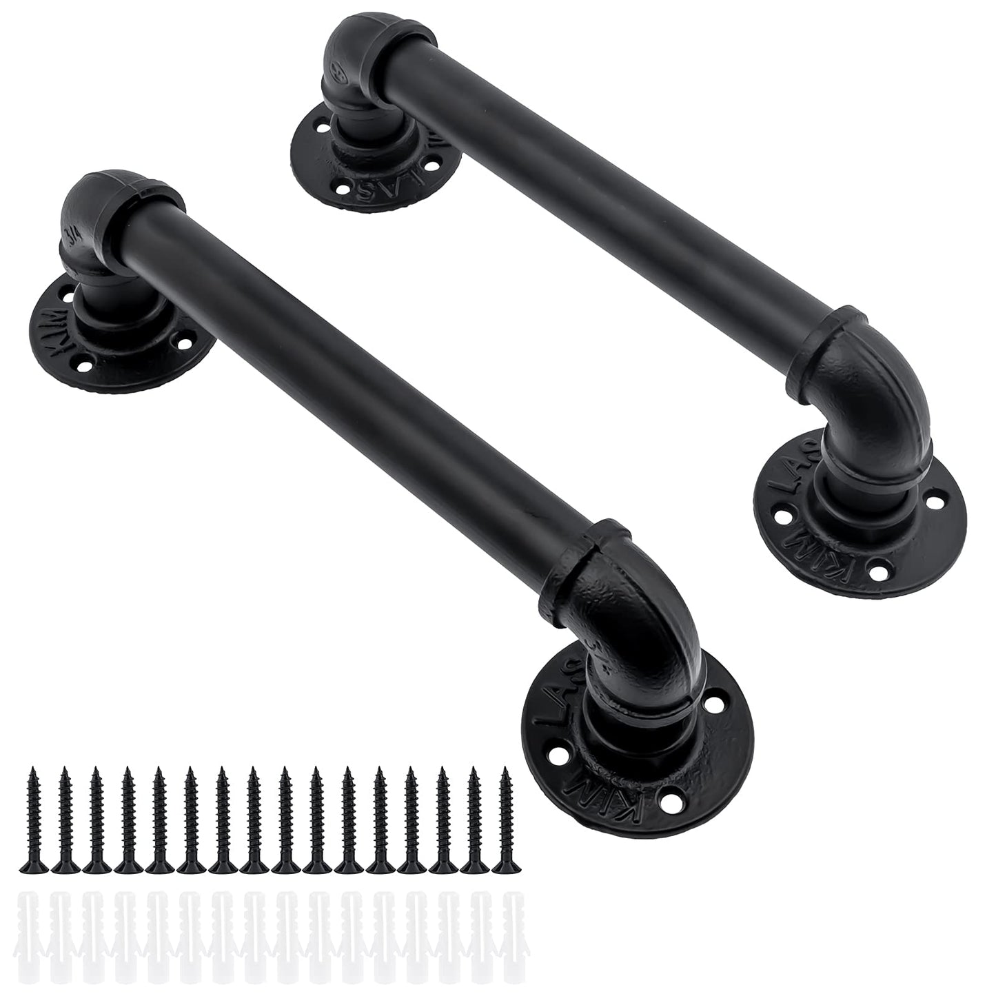 Industrial Pipe Door Pull Handle 2pcs 12”, Black Rustic Industrial Grab Bar, Towel Bar, Antique Rustic Cast Iron Handrail for Stairs, Gate, Garage
