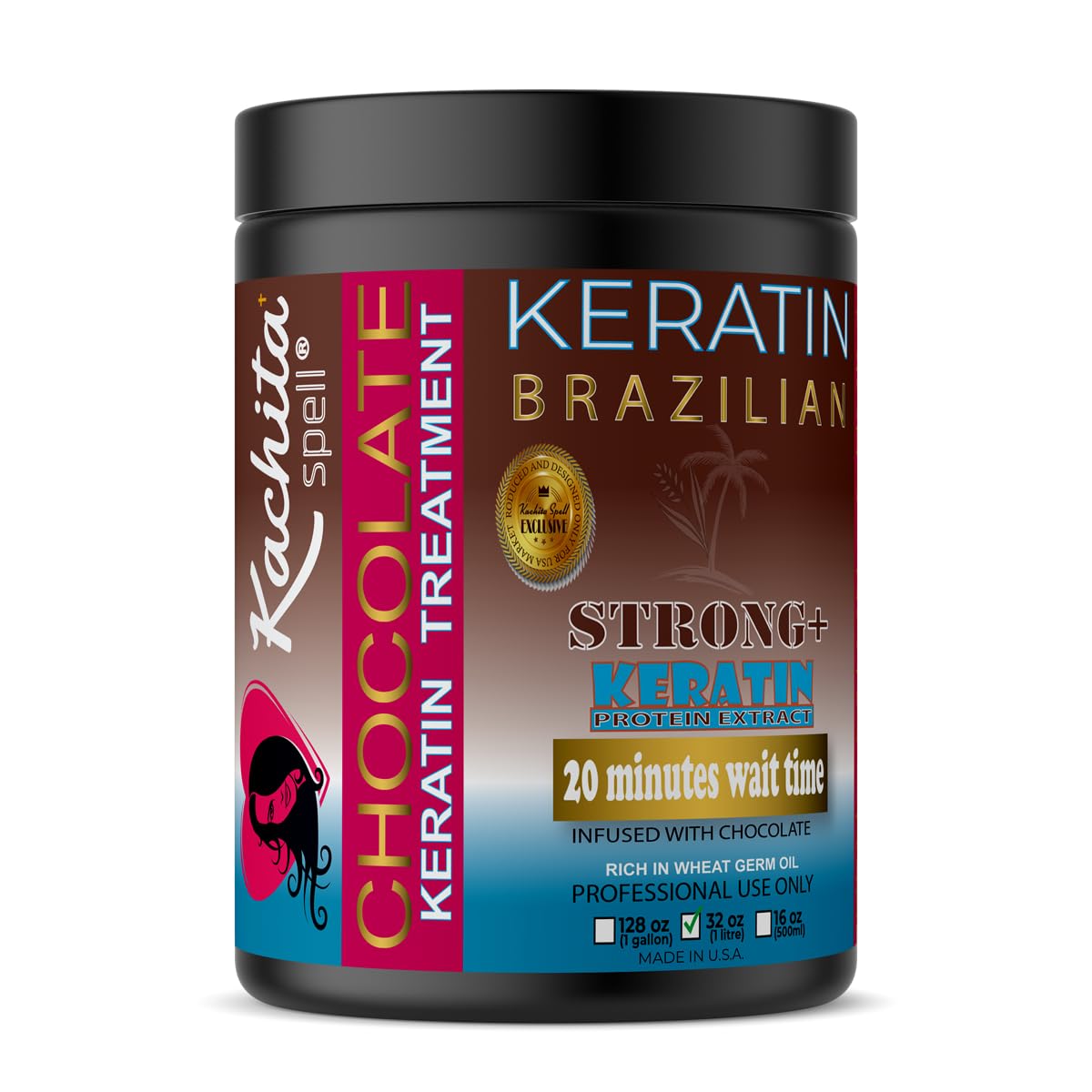 Brazilian Keratin Chocolate Strong+ 32 FL OZ Kachita Spell 1 Litre Black Edition Made in USA