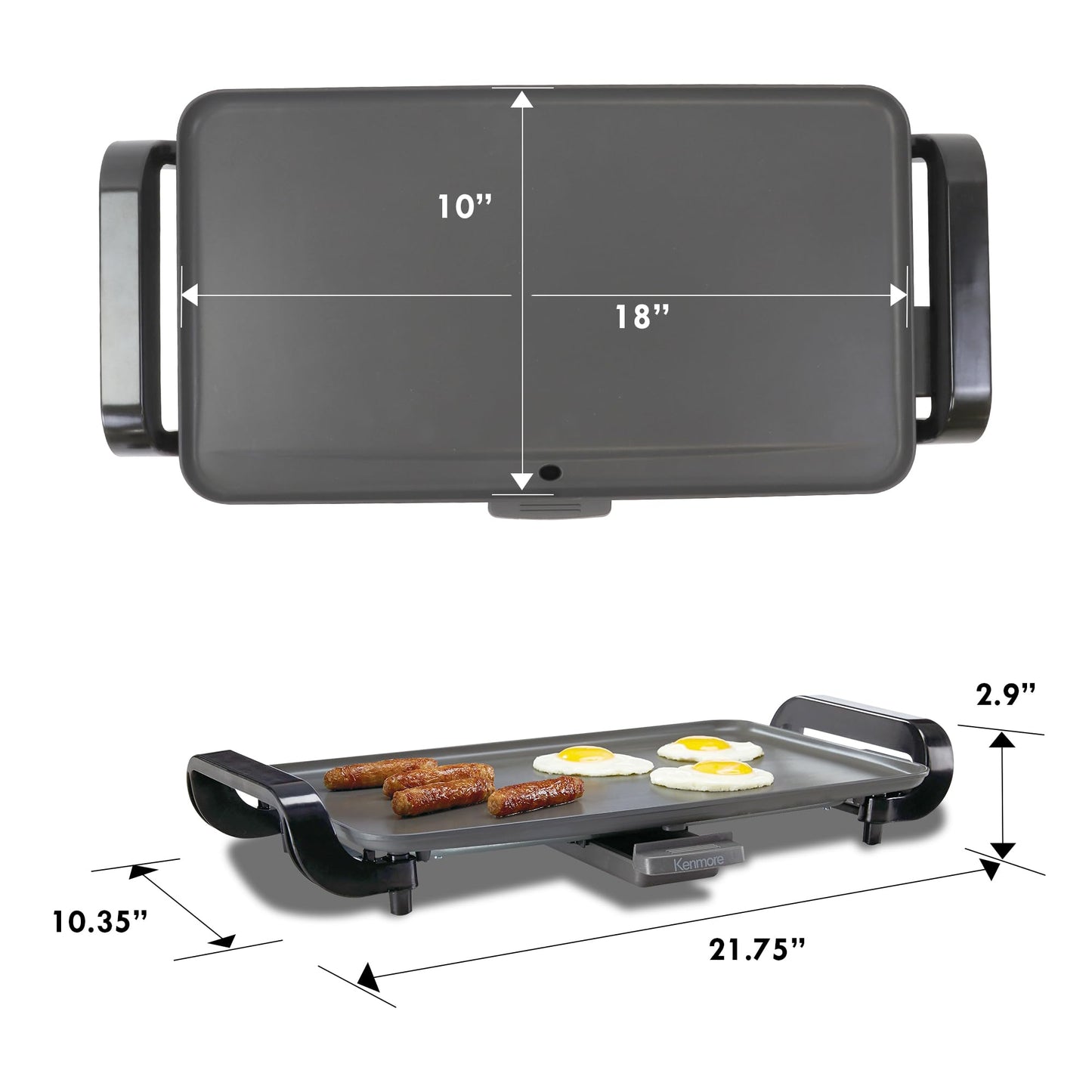Kenmore Electric Griddle NonStick 1500W Adjustable Temperature 10"x18" Easy to Clean Large Cooking Surface Ideal for Pancakes Grilled Cheese Breakfast and Family Meals