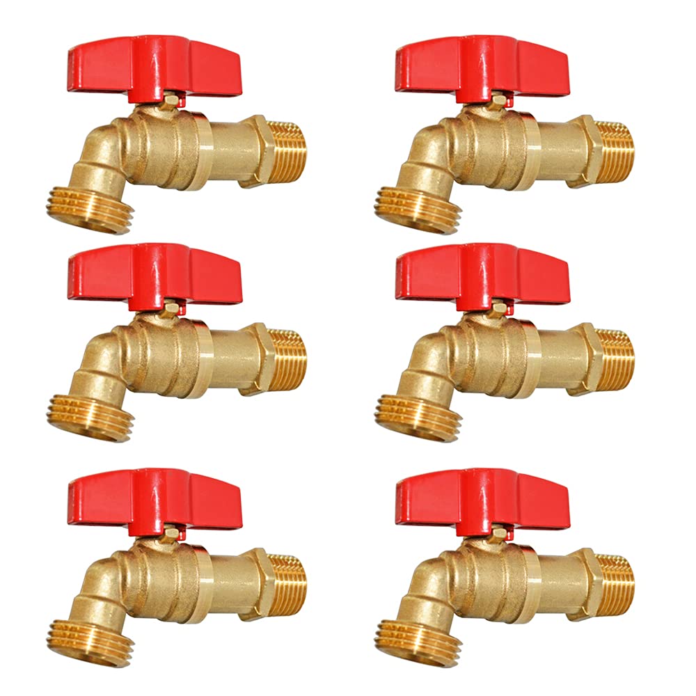 HQMPC Outdoor Spigot Hose Ball Valve Hose Bibb Garden Hose Connect Bibb Shut Off Valve No Lead Brass Stop Valve 1/2" MNPT Connect 3/4" GHT Outlet 6 Pcs