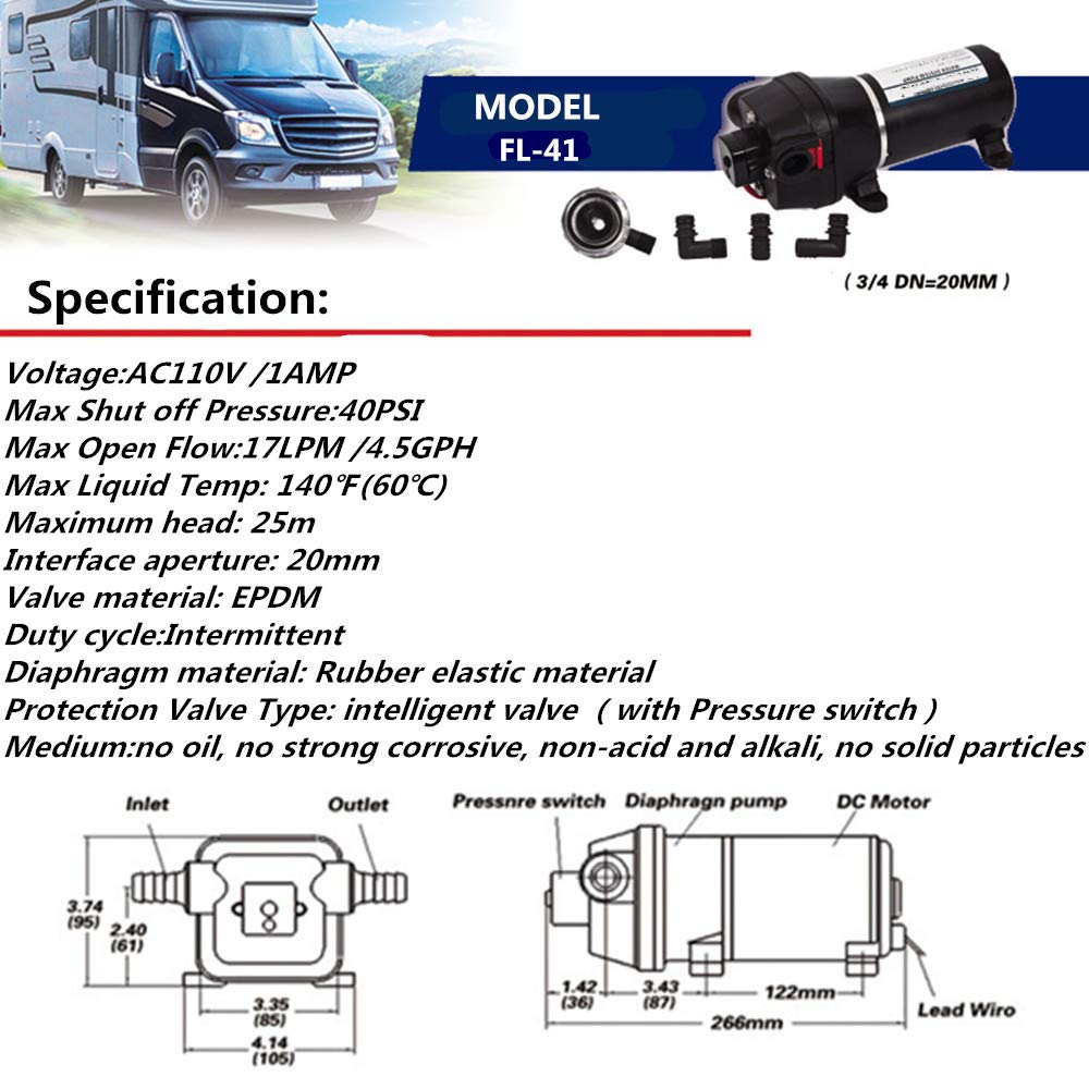 MAXECO-AC110V Self Priming Water Pressure Diaphragm Pump 40PSI 4.5GPM 17L/min,Soft & Noiseless Booster Pump Sprayer for Home/Misting/Caravan/RV/Boat/Marine (Ship from Canada,Tax Included
