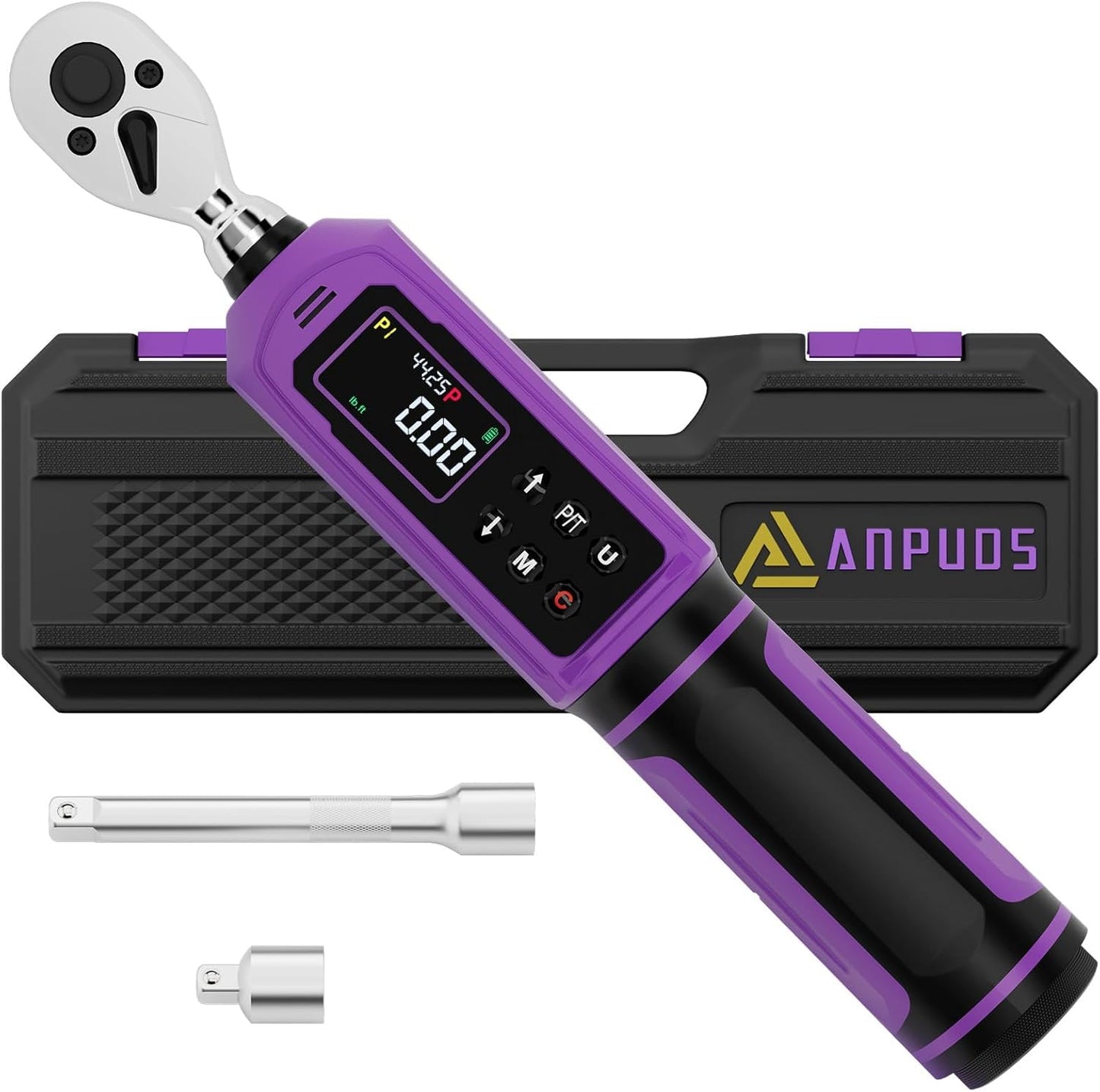 ANPUDS Digital Torque Wrench 3/8 Drive, 0.66-44.25 Ft-lb/0.9-60 Nm Inch Pound Torque Wrench with Dual Direction Ratchet, ±1% Accuracy with Vibration, Buzzer and LED Alert