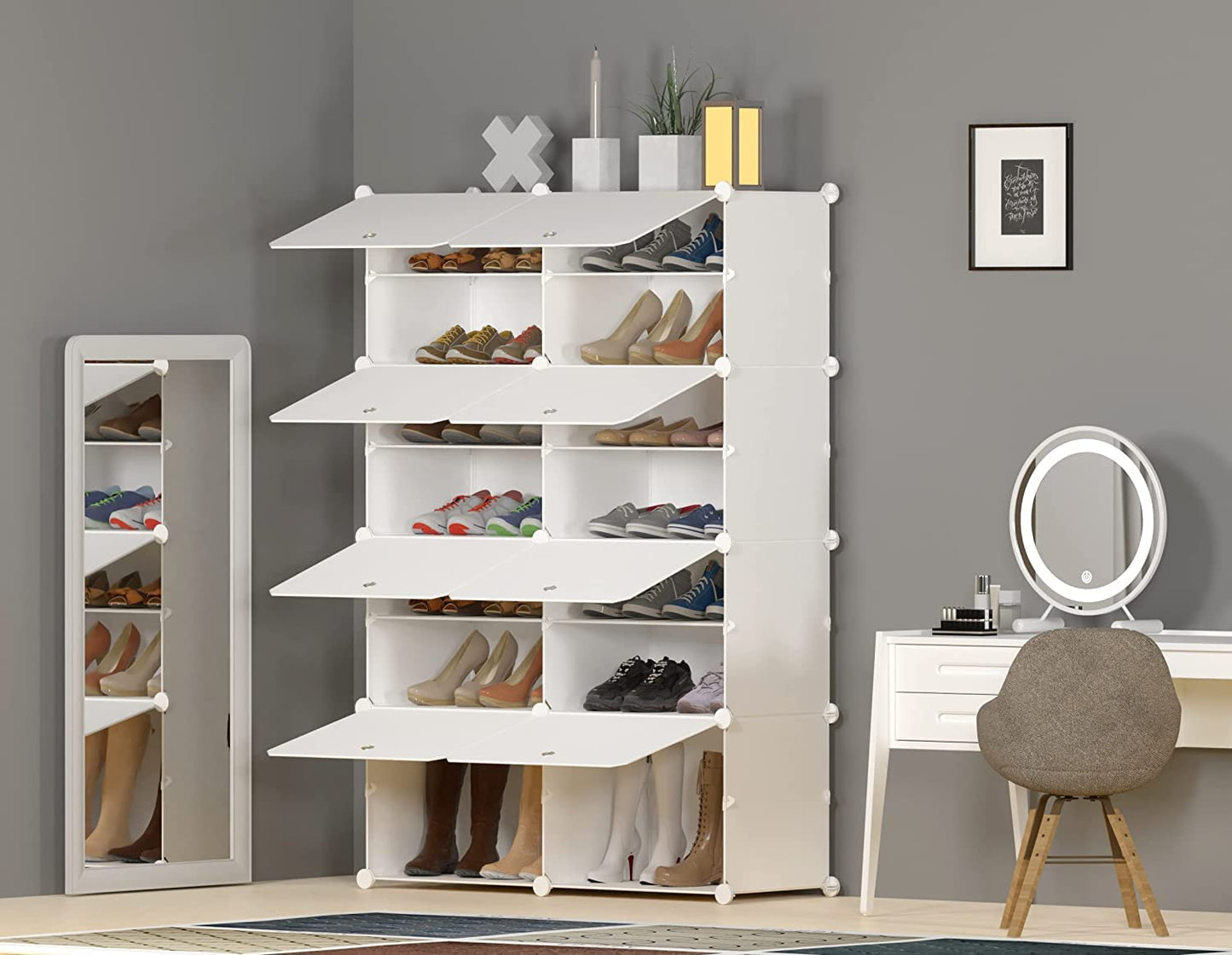 Shoe Rack, 8 Tier Shoe Storage Cabinet 32 Pair Plastic Shoe Shelves Organizer for Closet Hallway Bedroom Entryway