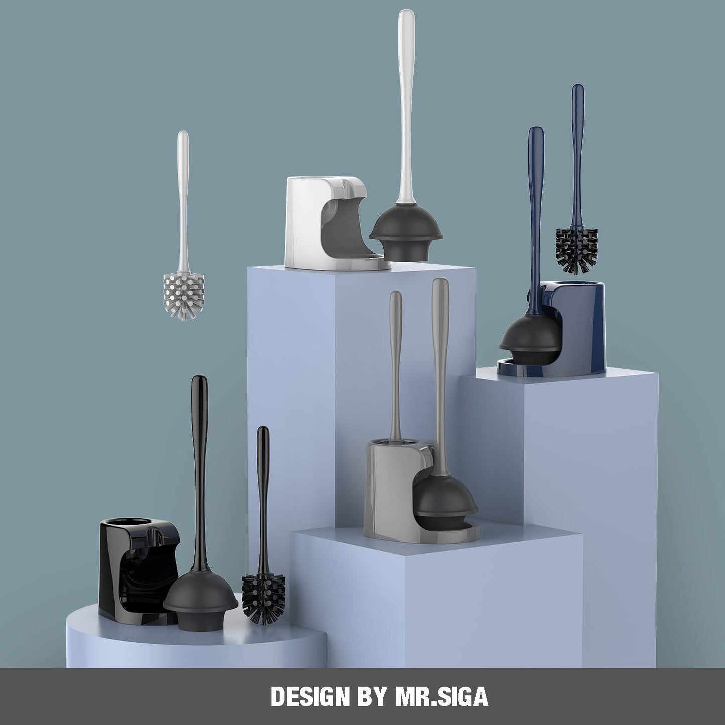 MR.SIGA Toilet Plunger and Bowl Brush Combo for Bathroom Cleaning, Black, 2 Sets