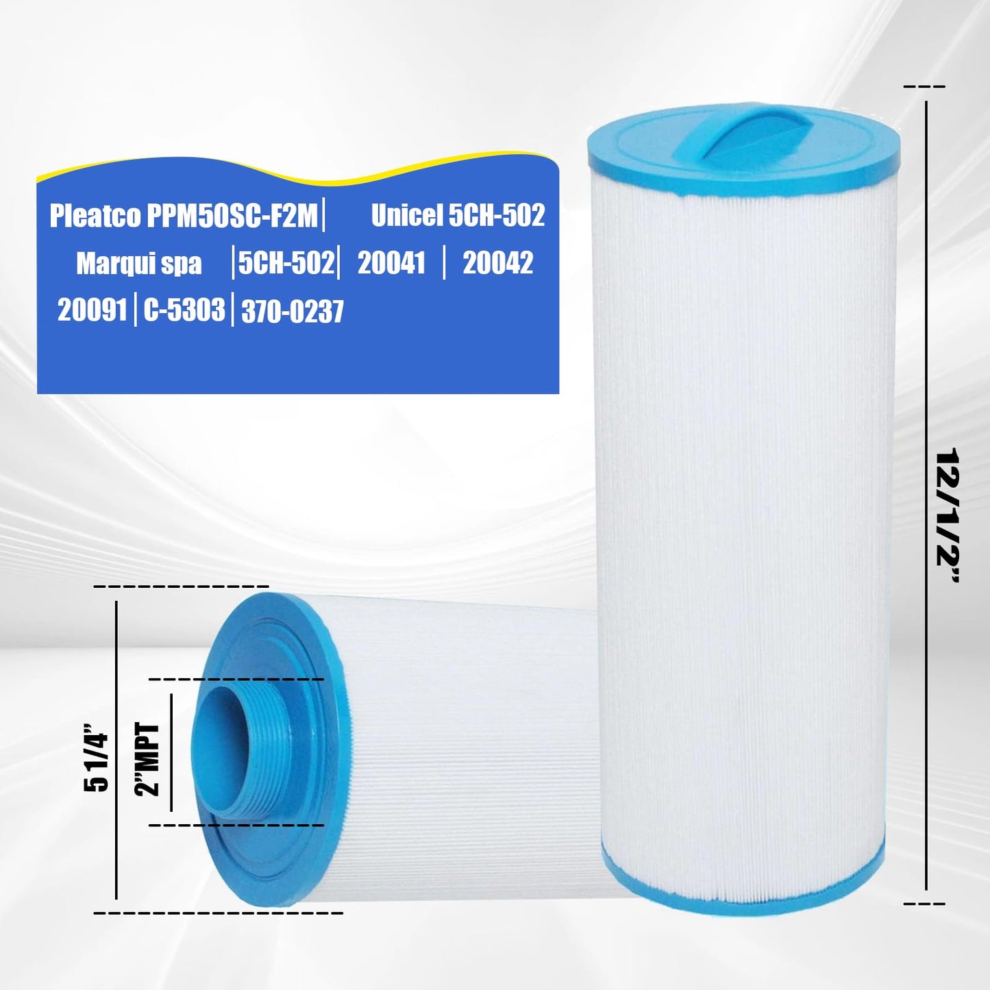 FC-0195 Spa Filter for Compatible with Pleatco PPM50SC-F2M, Unicel 5CH-502 Marqui spa 5CH-502,20041, 20042,20091, 370-0237,C-5303 Hot Tub Spa Filter Cartridge (2 Pack)