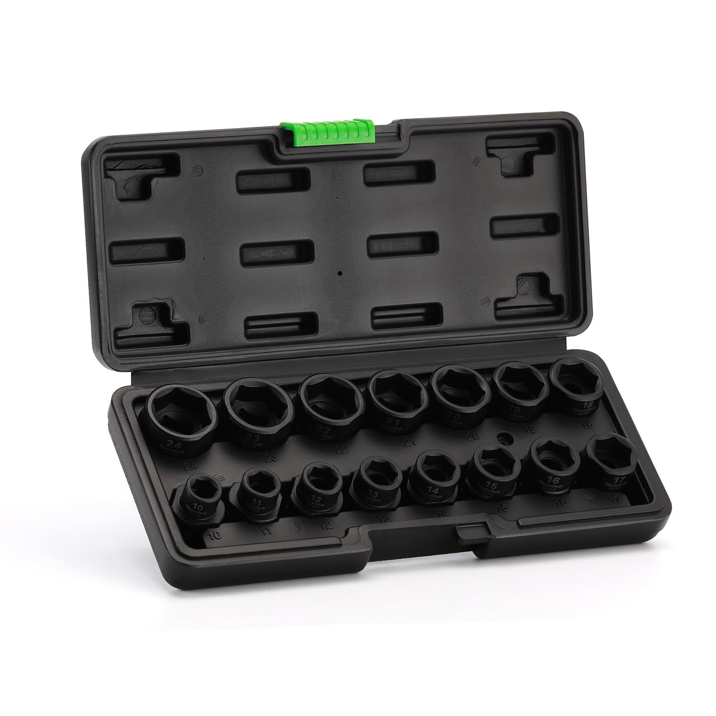 TecoTek 15-Piece 1/2-Inch Drive Metric Low Profile Impact Socket Set, Stubby Socket Set, 10mm-24mm, No Skips Sizes, 6 Point, Cr-Mo, Shorter Socket for Tight Areas