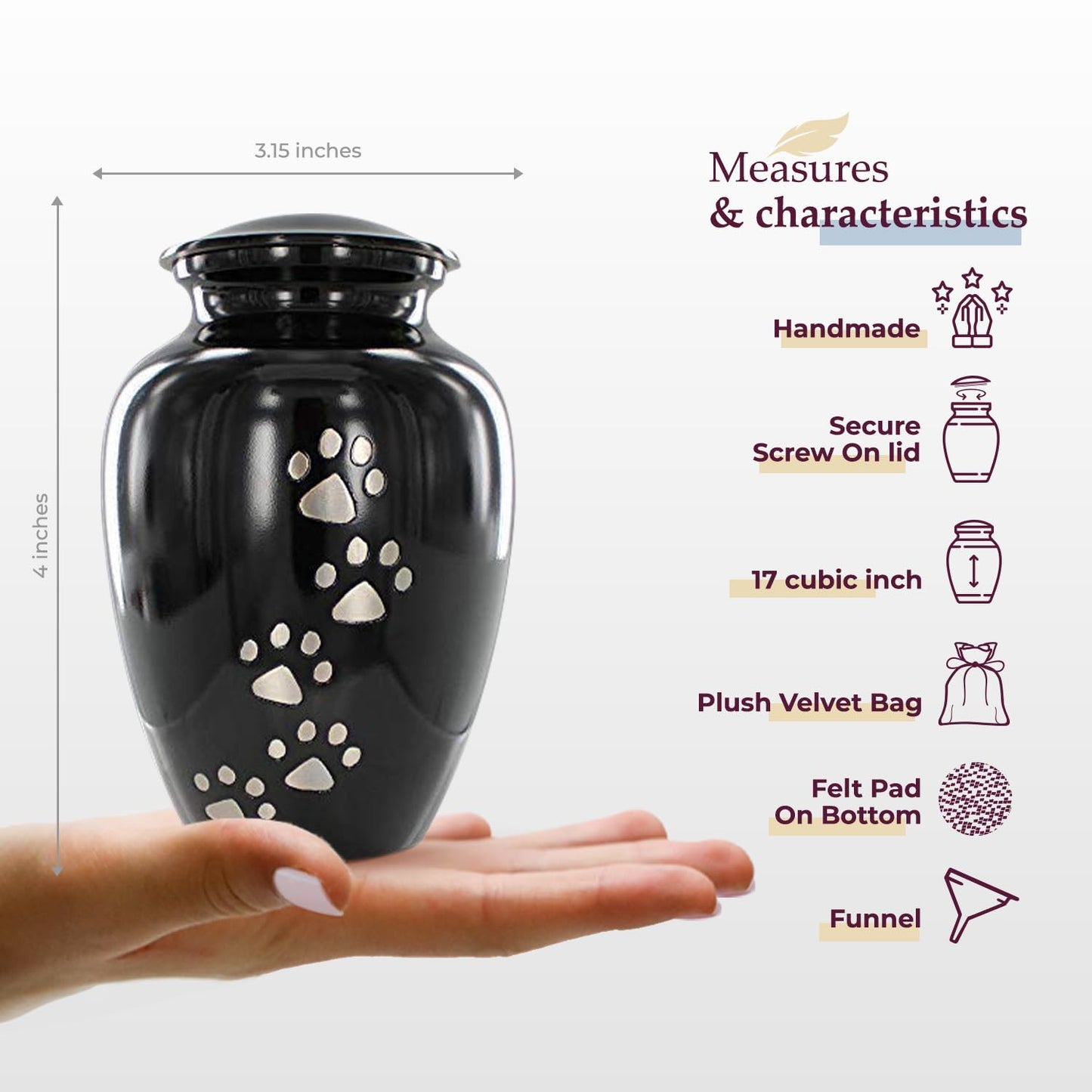 Trupoint Memorials Pet Urn for Dogs and Cats Ashes - A Loving Resting Place for Your Special Pet, Cat and Dog Urns for Ashes, Pet Cremation Urns - Black, Small Pets up to 8 Kg
