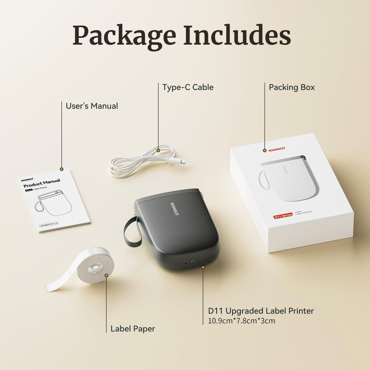 NIIMBOT D11 Label Maker Machine with Tape, Upgrade HD Printing Inkless Automatic Feeding One-Touch Custom Portable Bluetooth Sticker Printer