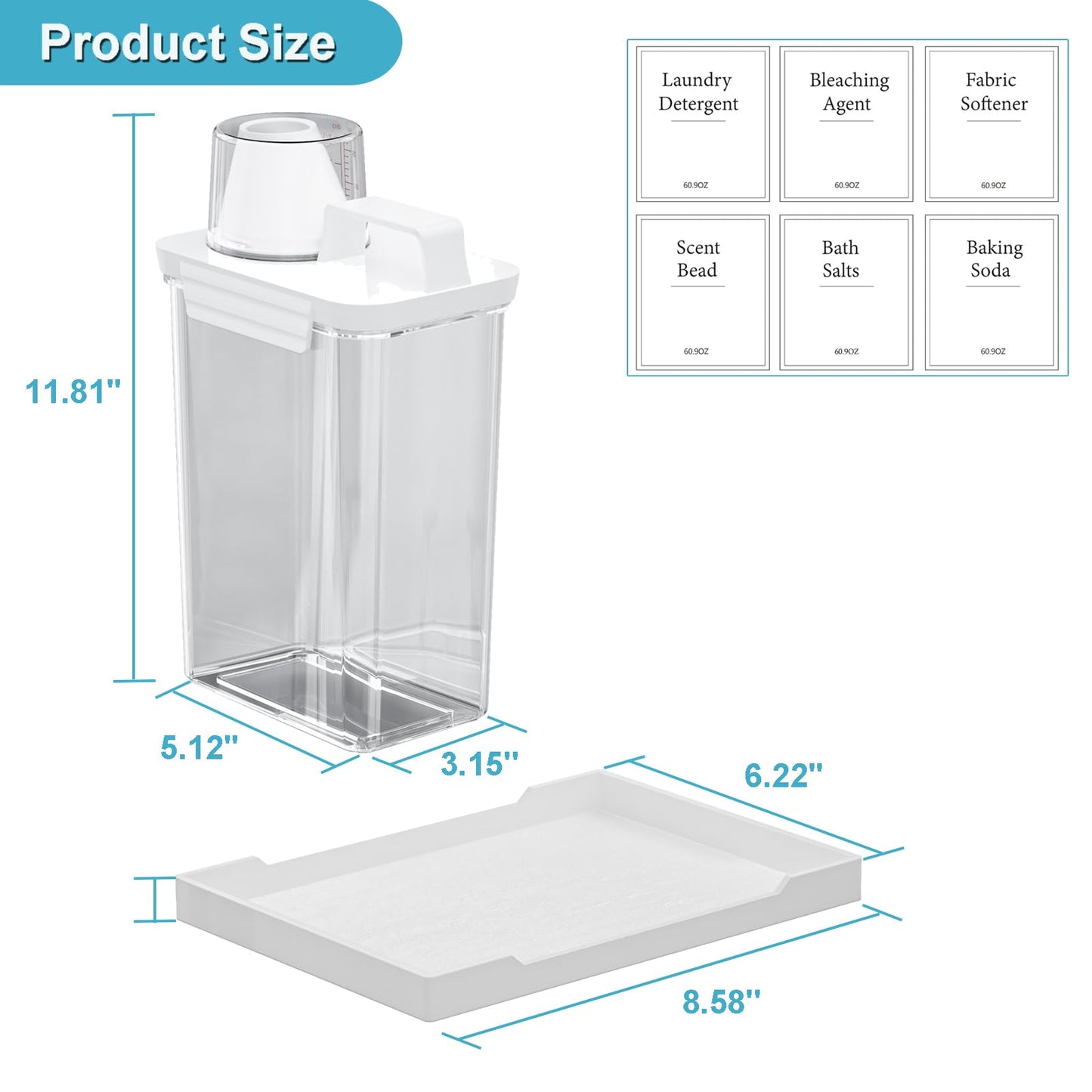 Hordely 61OZ Laundry Detergent Dispenser Container, 2 Pack Liquid Laundry Dispenser, Plastic Detergent Dispensers for Laundry Powder/Fabric Softener with Tray 6 Labels, Clear
