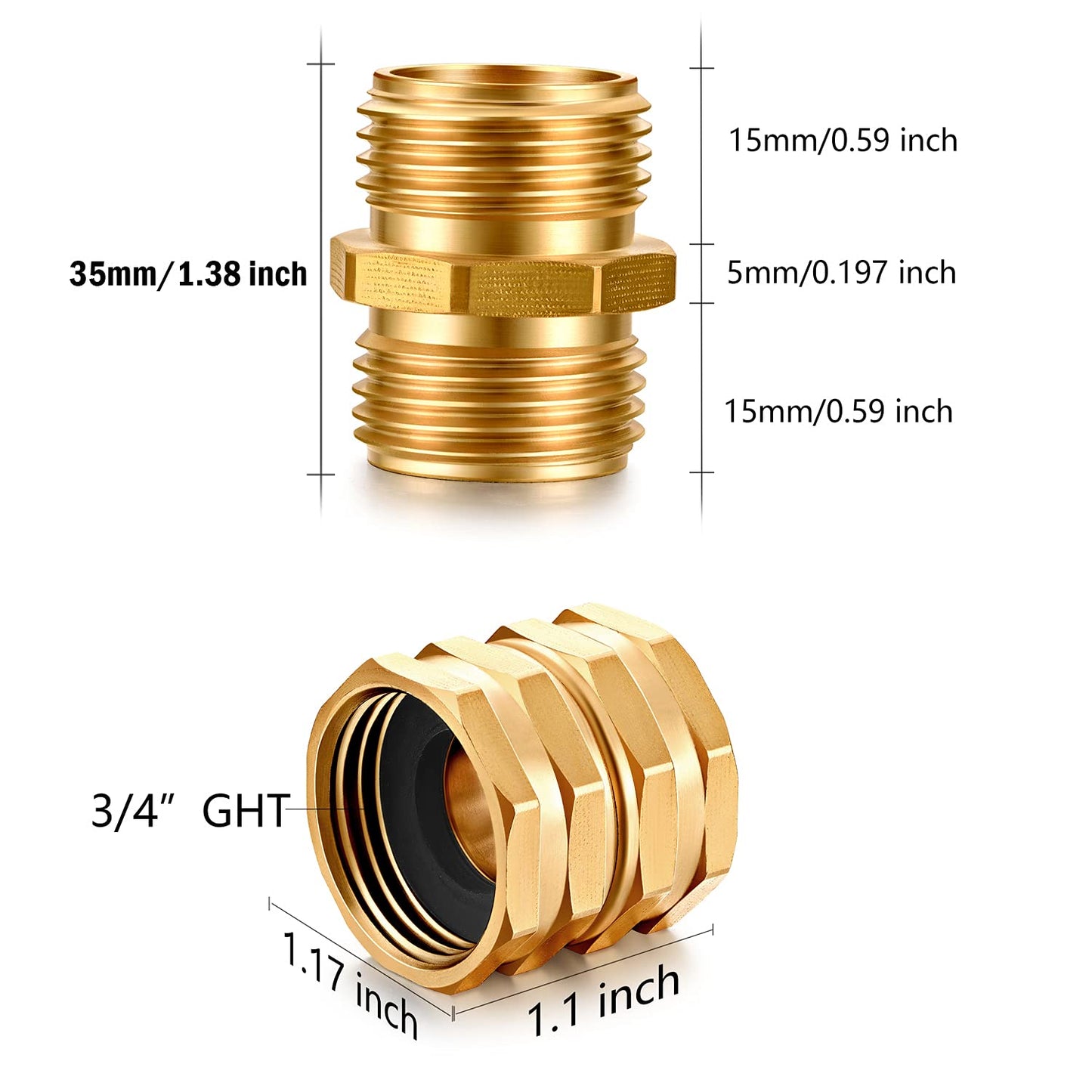 YELUN Solid brass Garden Hose Fittings Connectors Adapter Heavy Duty Brass Repair Male, Female faucet leader coupler dual water hose connector (3/4" GHT Double Male Double Female 12 Pcs)