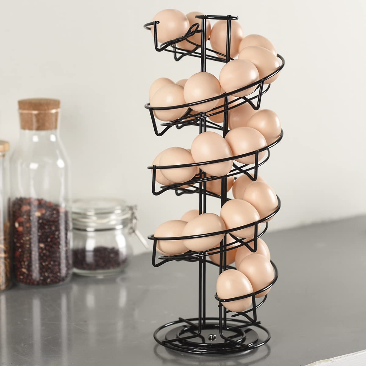 Toplife Spiral Design Metal Egg Skelter Dispenser Rack,Storage Display Rack (Black)