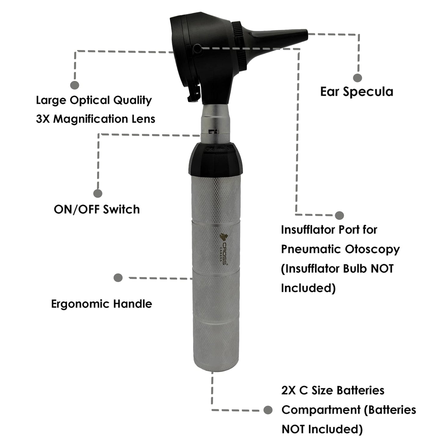 Cross Canada Physician LED Otoscope Diagnostic Set – Professional Otoscope for Physician, Medical Student, Nursing Student, Doctor, Nurse (Chrome)