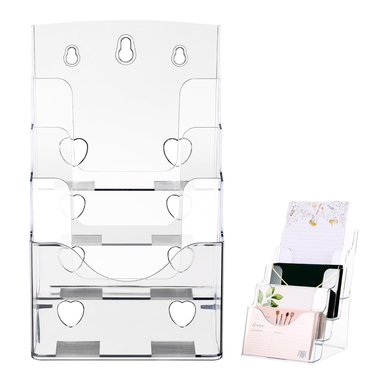 Tofficu Multi-Tier Literature Holder Clear Acrylic Brochure Display Stand 4-Slot File Organizer Desktop Rack for Office Home Counters 9.92X6.69X6.41 Inch