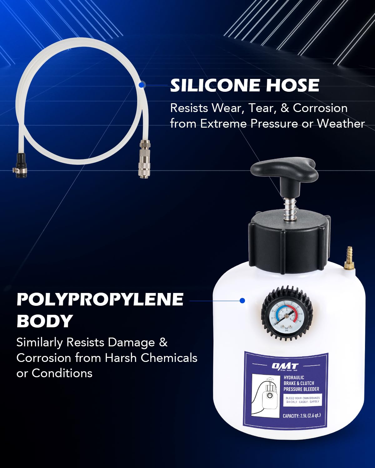 Orion Motor Tech Brake Bleeder Kit, One Person 2.5L Fluid Extractor, Hand Pump Master Cylinder Bleeder Kit with 2.6qt Bottle Gauge Hose Wrench European with 42mm Adapter for Ford VW Porsche BMW More